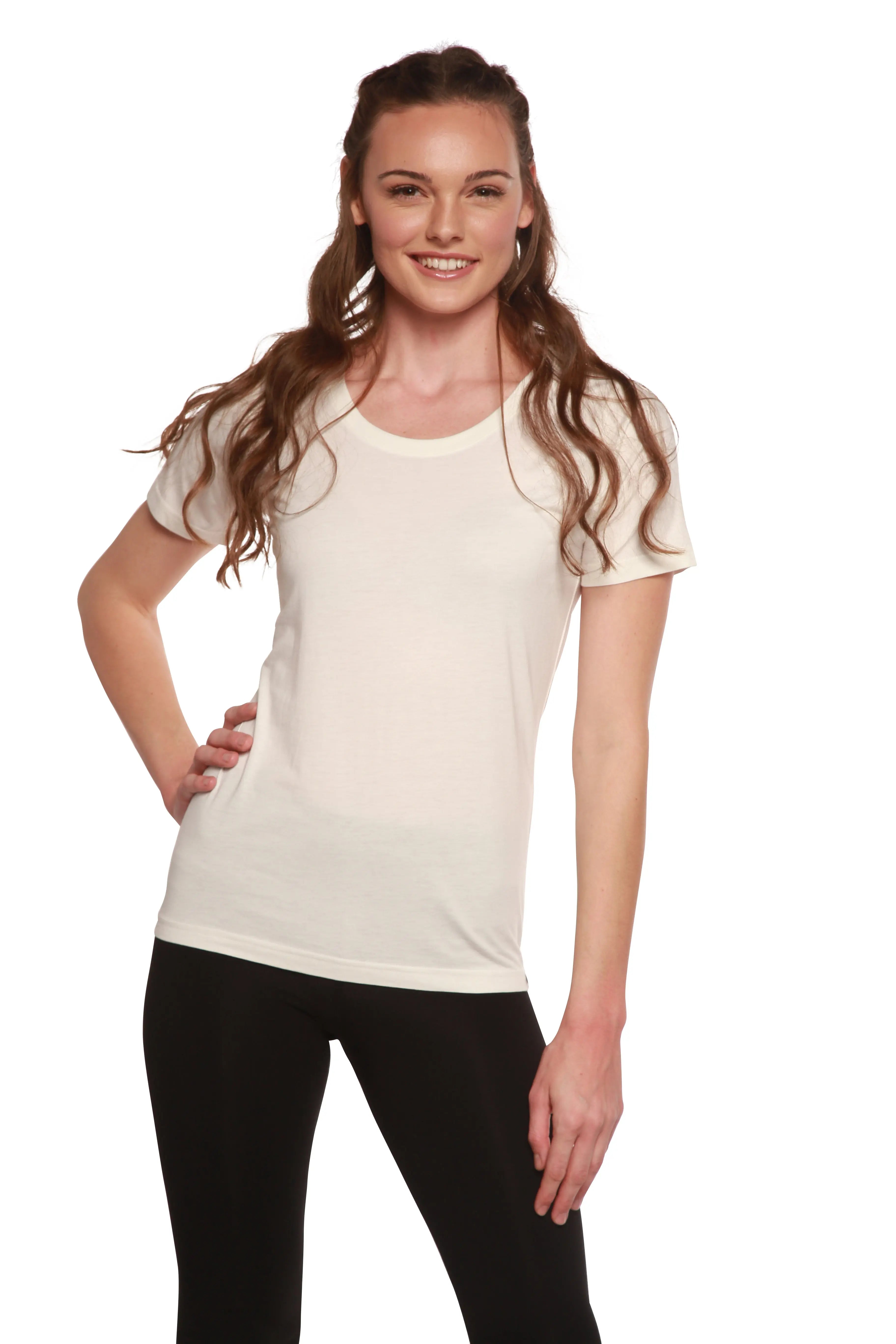 Custom Printed Women's Bamboo/Cotton Short Sleeve Scoop Neck Graphic T-Shirt Spun Bamboo