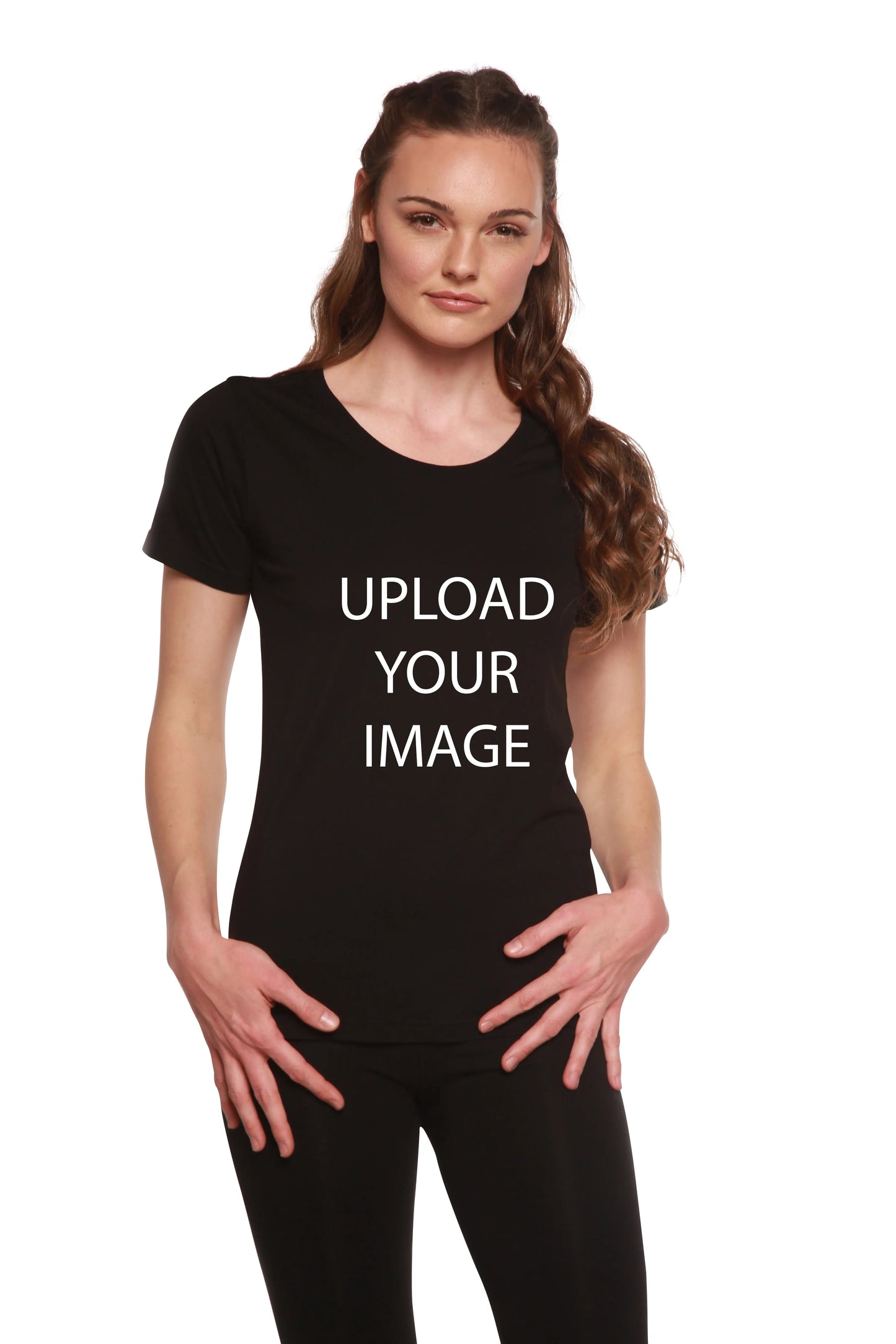 Custom Printed Women's Bamboo/Cotton Short Sleeve Scoop Neck Graphic T-Shirt Spun Bamboo