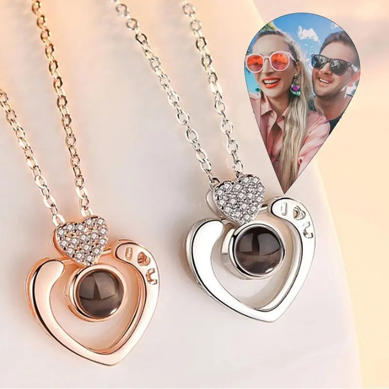 Custom Projection Photo Necklace With Heart Custom Mom Photo Necklace - Blade & Thread