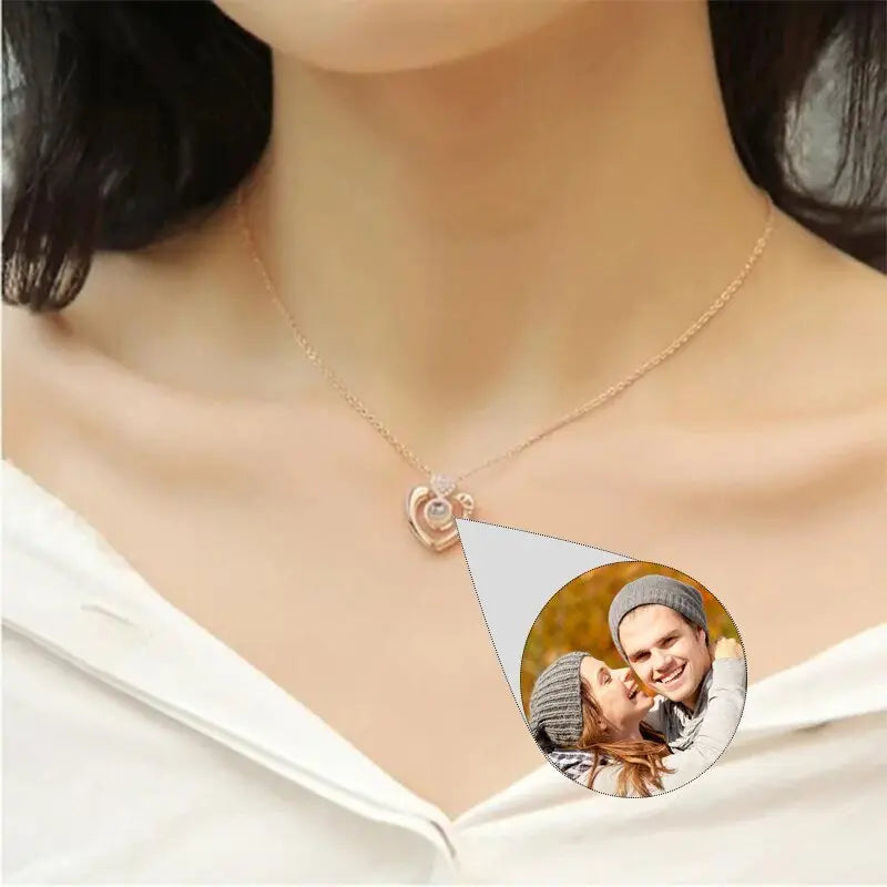 Custom Projection Photo Necklace With Heart Custom Mom Photo Necklace - Blade & Thread