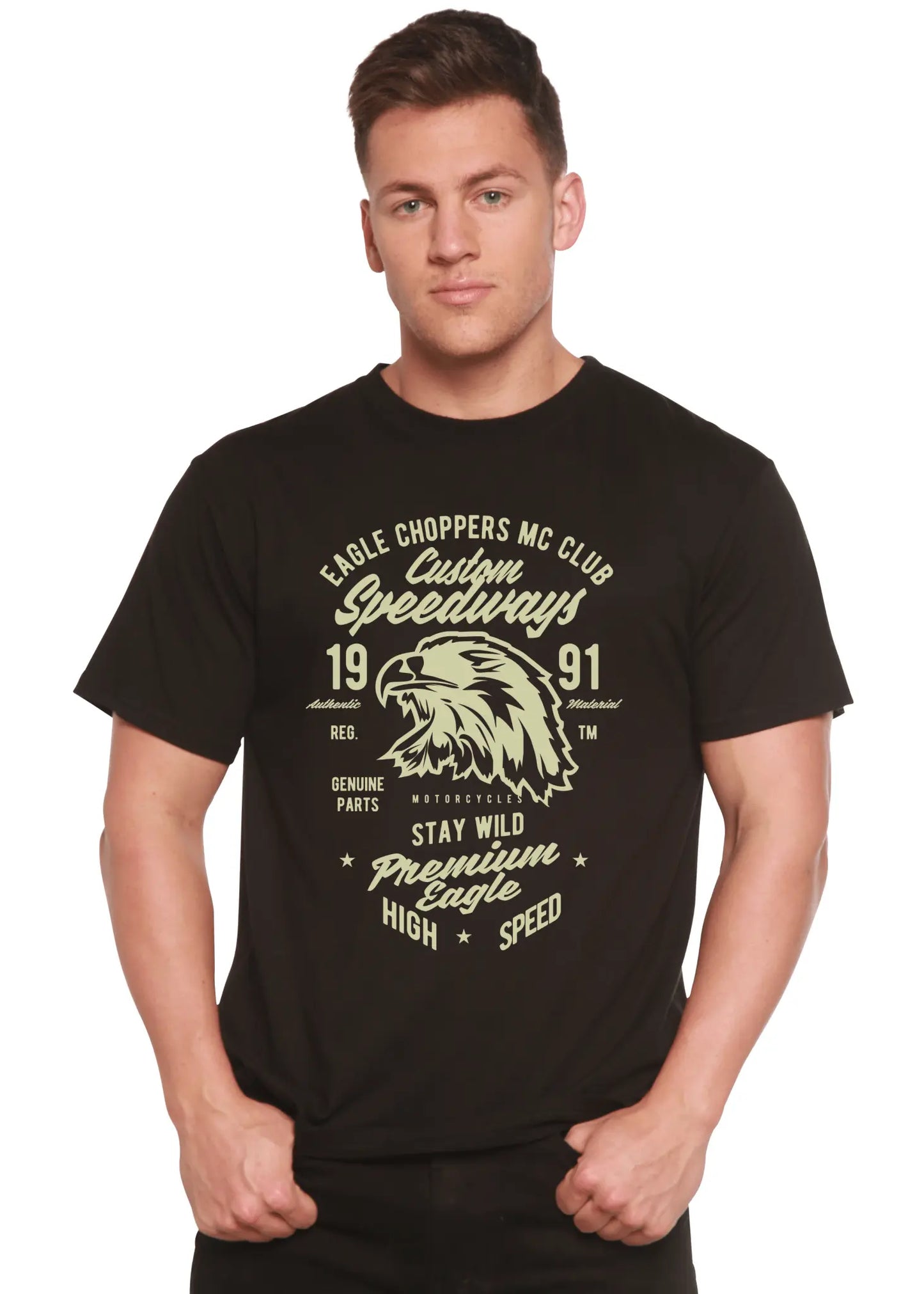 Custom Speedways Premium Eagle Men's Bamboo Viscose/Organic Cotton Short Sleeve Graphic T-Shirt - Blade & Thread