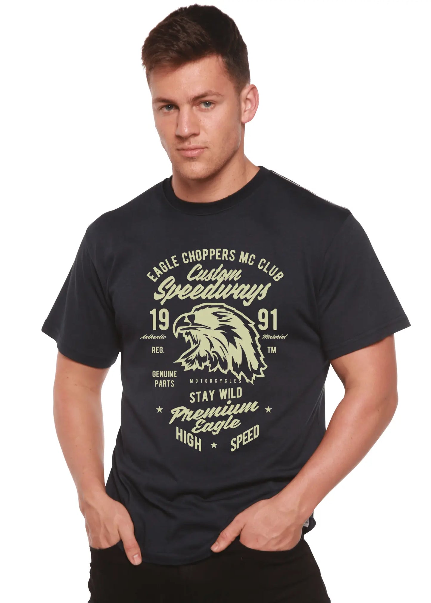 Custom Speedways Premium Eagle Men's Bamboo Viscose/Organic Cotton Short Sleeve Graphic T-Shirt - Blade & Thread