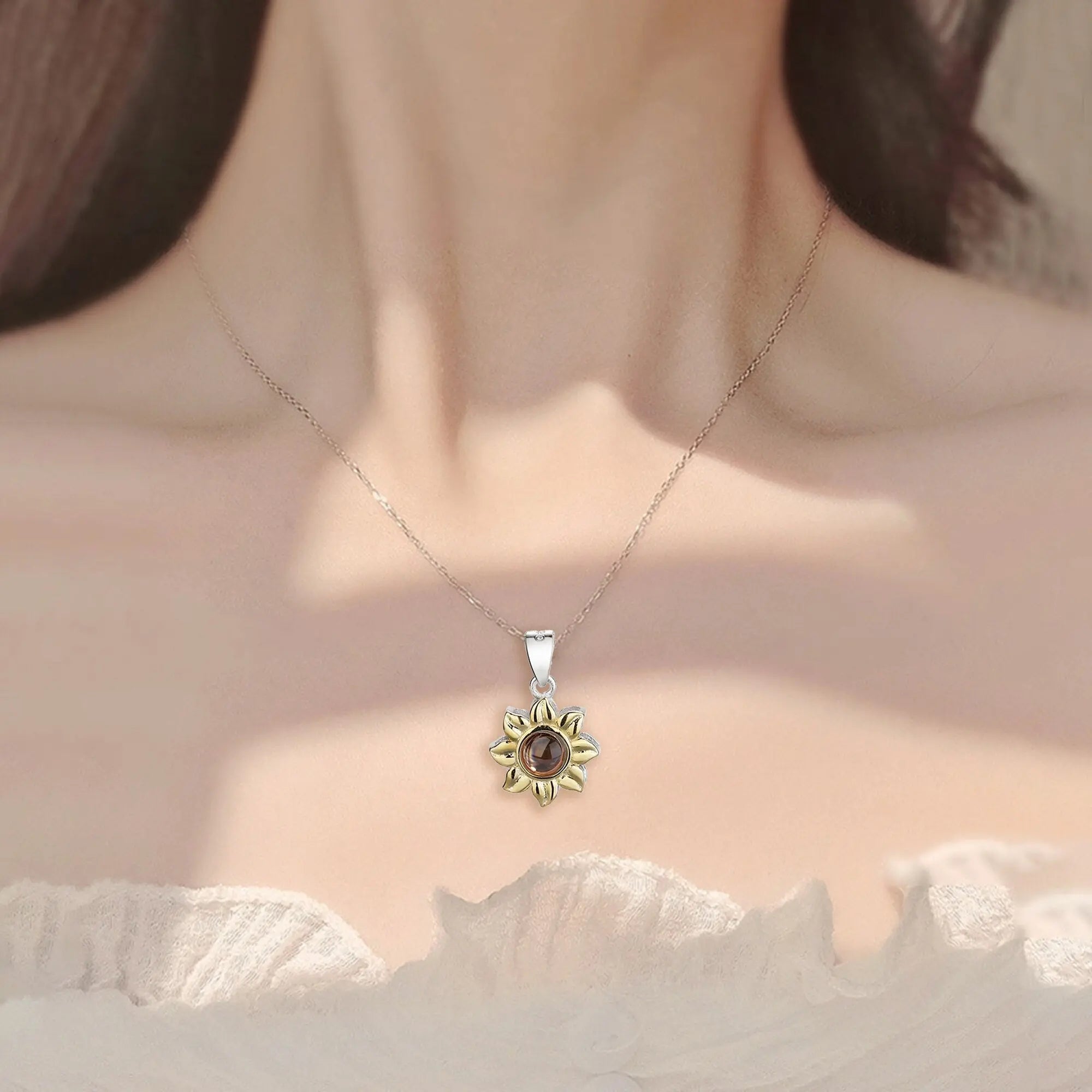 Custom SunFlower Projection Necklace Personalized Lover Keepsake Jewelry nowadaysfashion