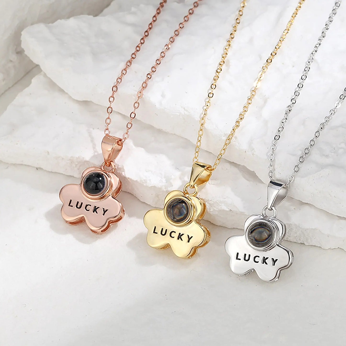 Customizable Photo Bear Projection Necklace Silver Shiny Necklace - Blade & Thread