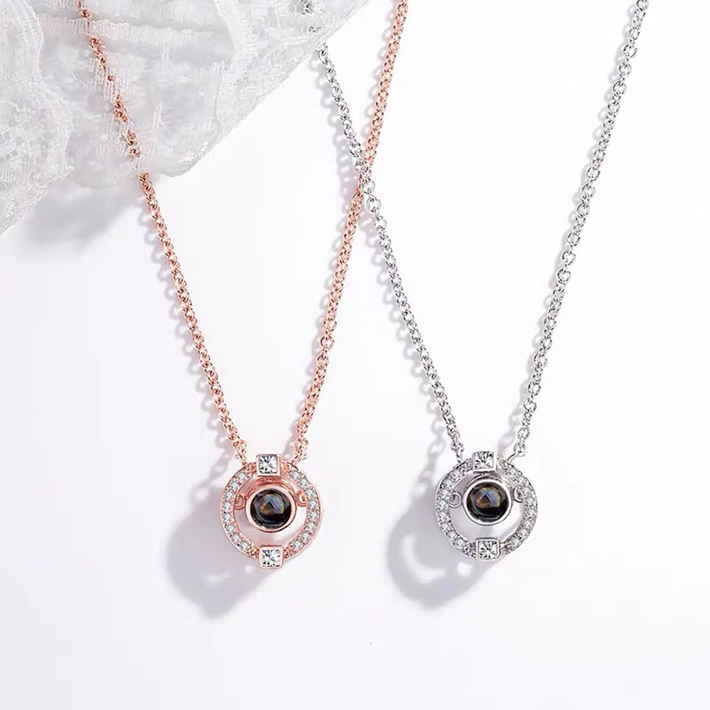 Customizable photo circle Projection Necklace Creative Pendant is a Commemorative Gift - Blade & Thread