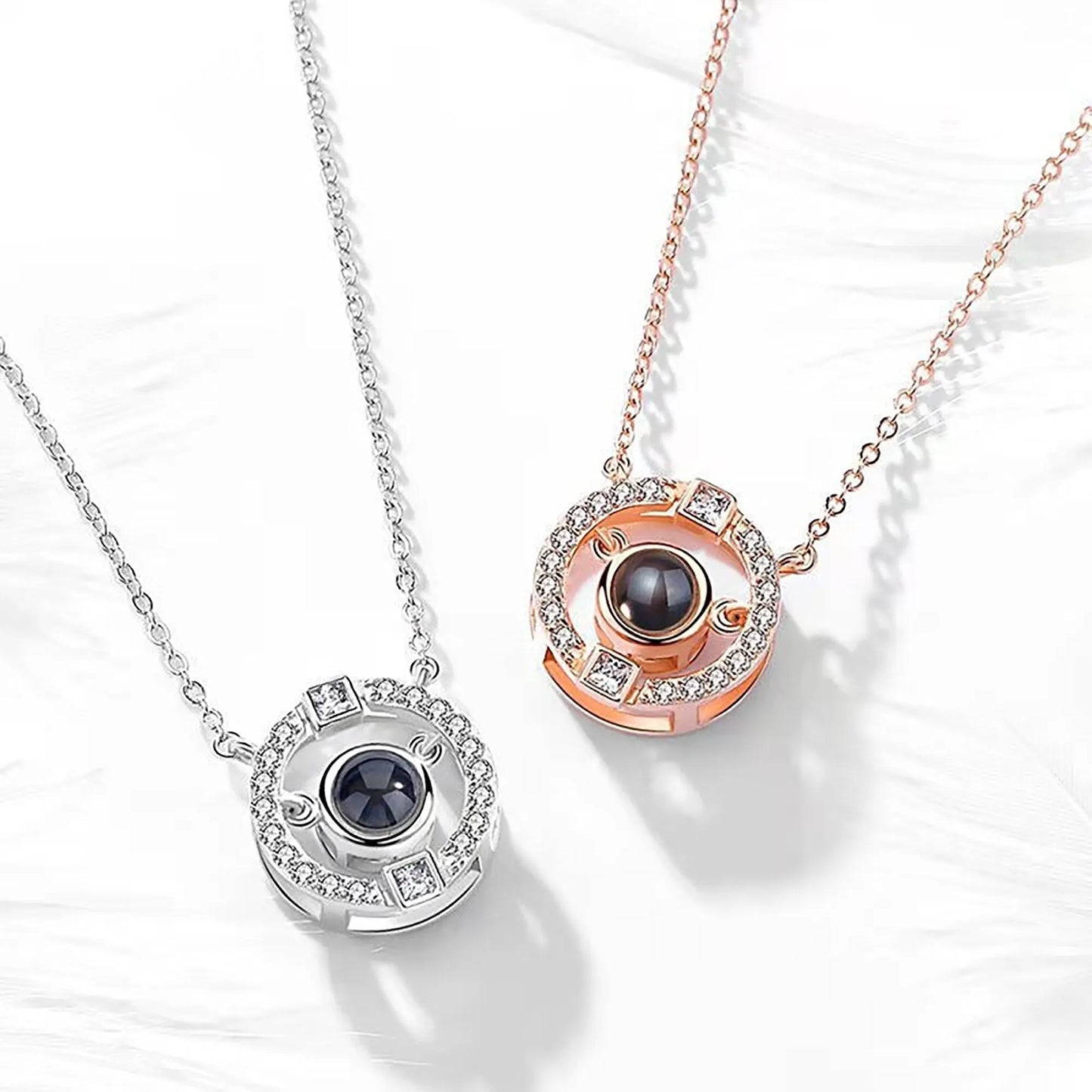 Customizable photo circle Projection Necklace Creative Pendant is a Commemorative Gift - Blade & Thread