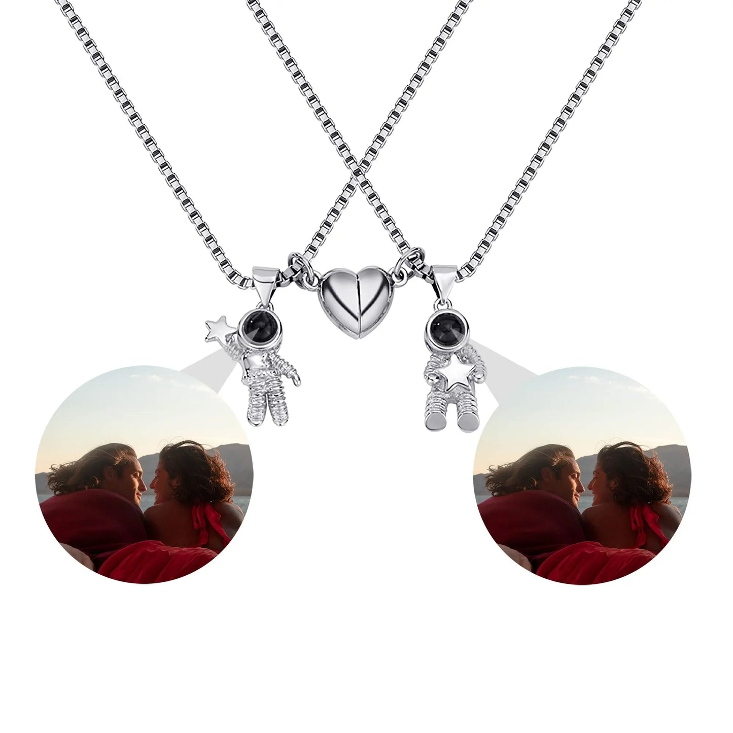 Customizable photo Creative Astronaut Pendant Couple Projection Necklace - Blade & Thread