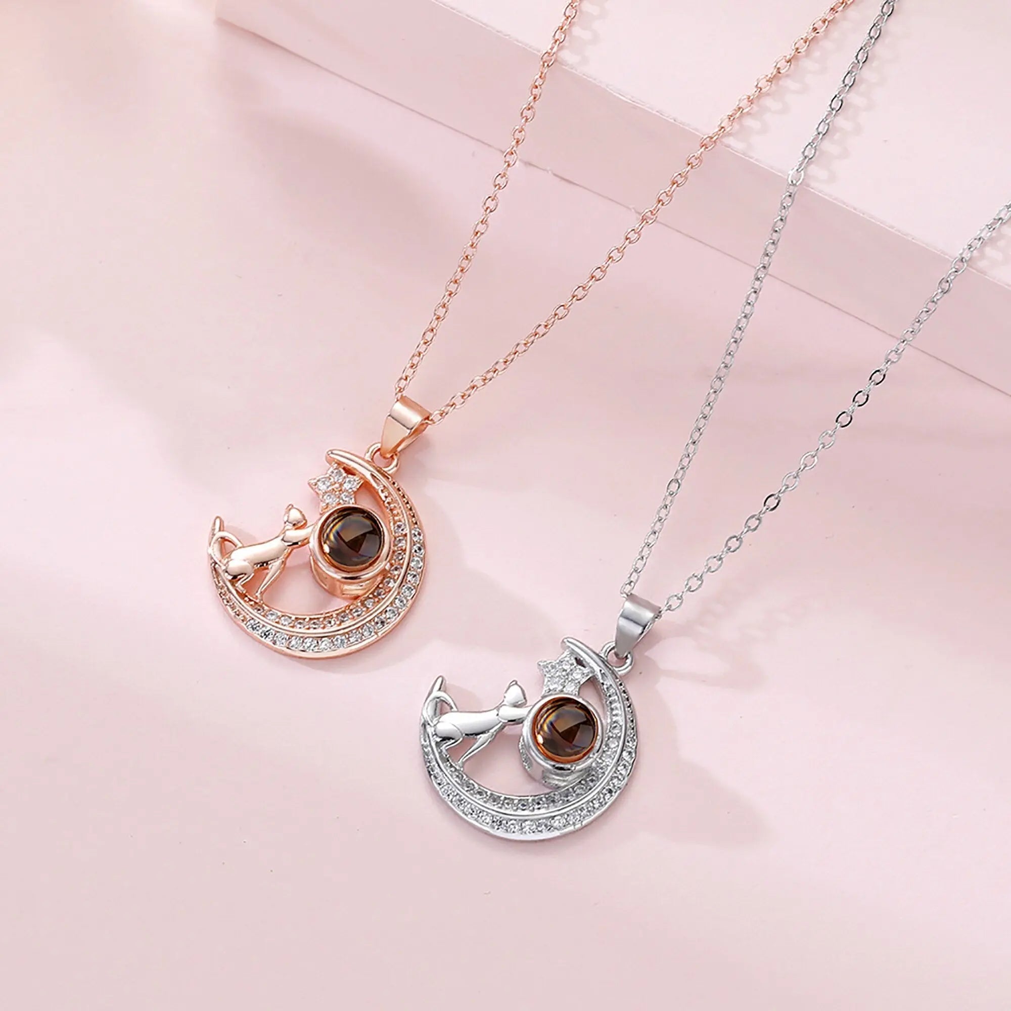 Customizable photo Cute moon necklace Projection Necklace nowadaysfashion