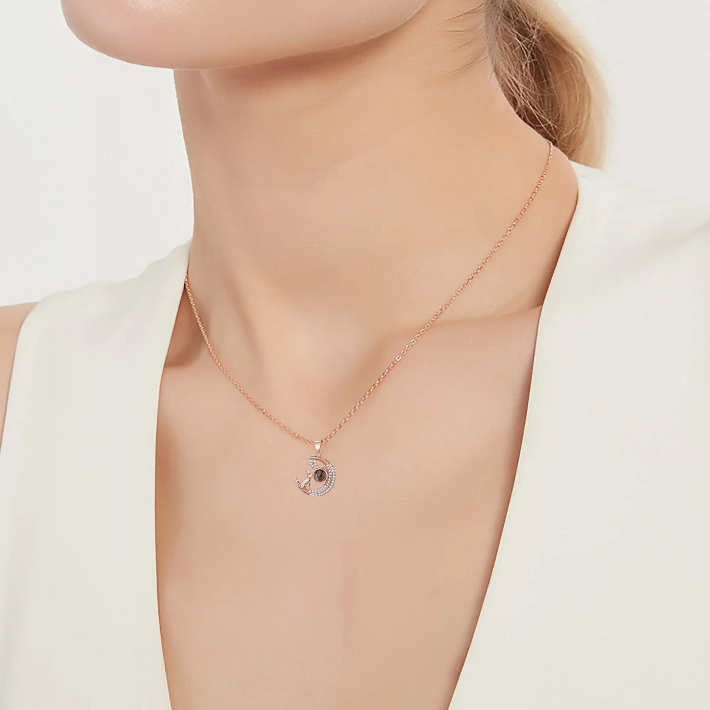 Customizable photo Cute moon necklace Projection Necklace - Blade & Thread