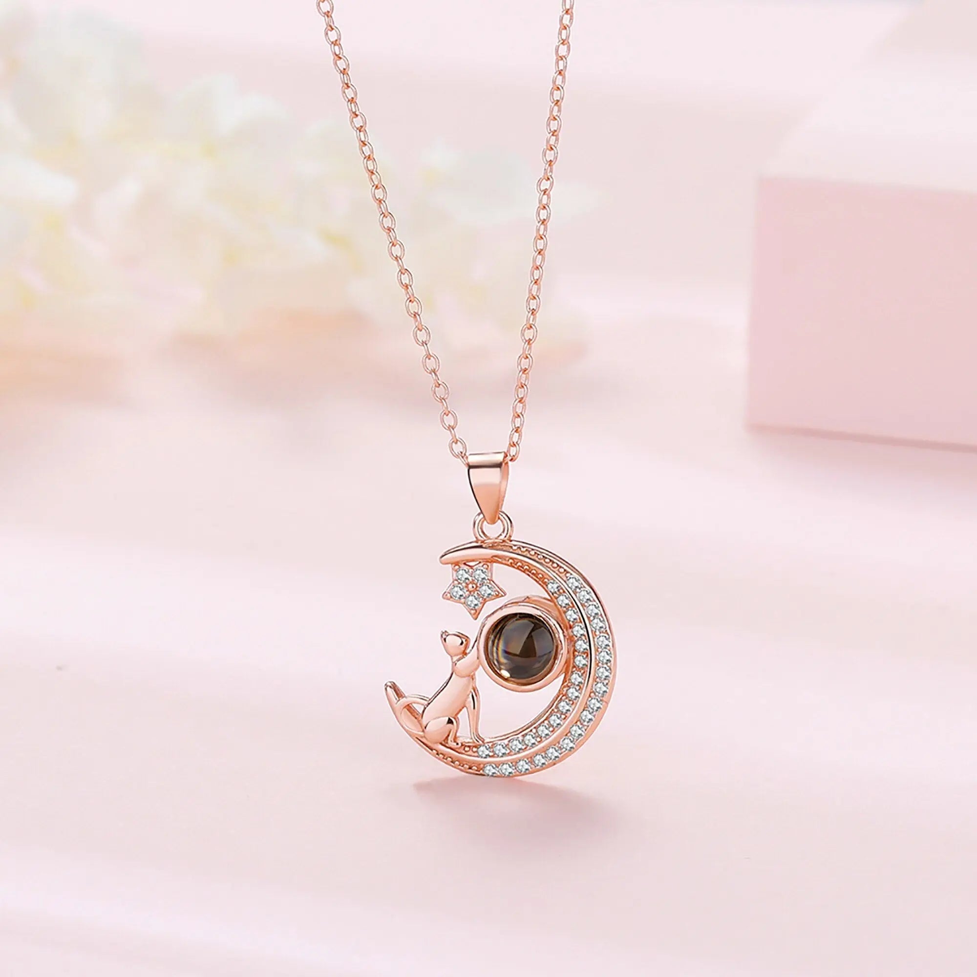 Customizable photo Cute moon necklace Projection Necklace nowadaysfashion
