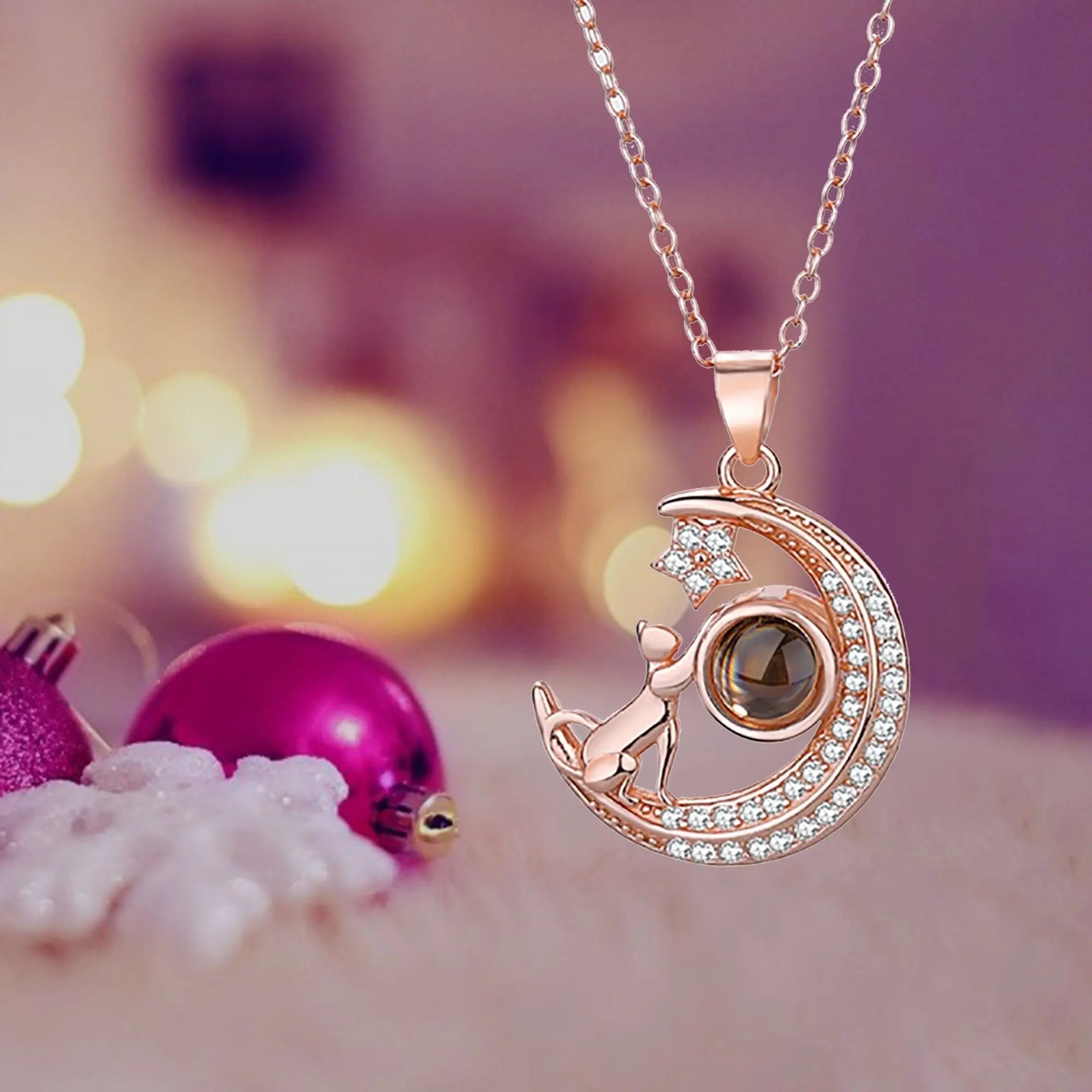 Customizable photo Cute moon necklace Projection Necklace nowadaysfashion