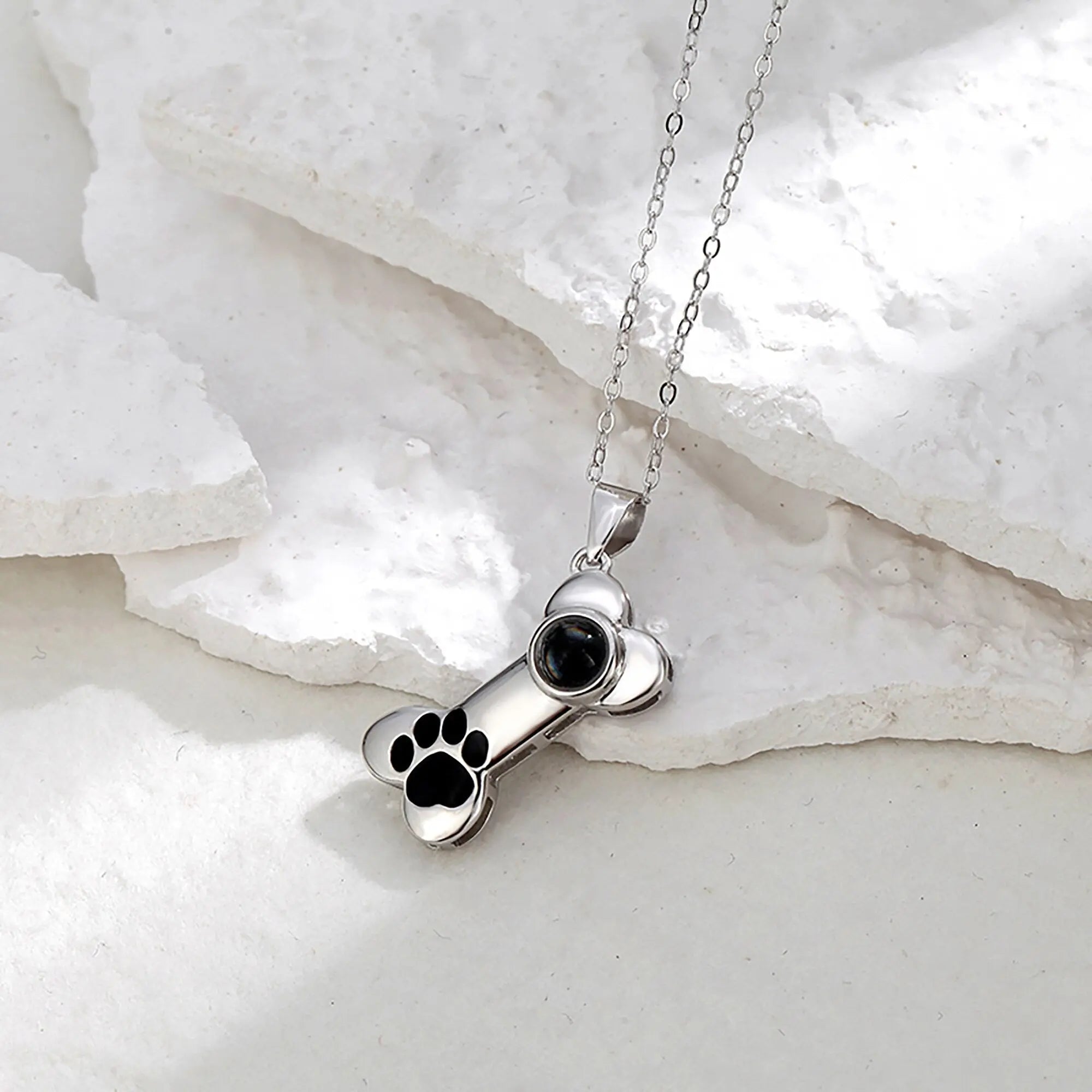 Customizable Photo Dog Bone Necklace Silver Shiny Dog Bone Chain Necklace nowadaysfashion