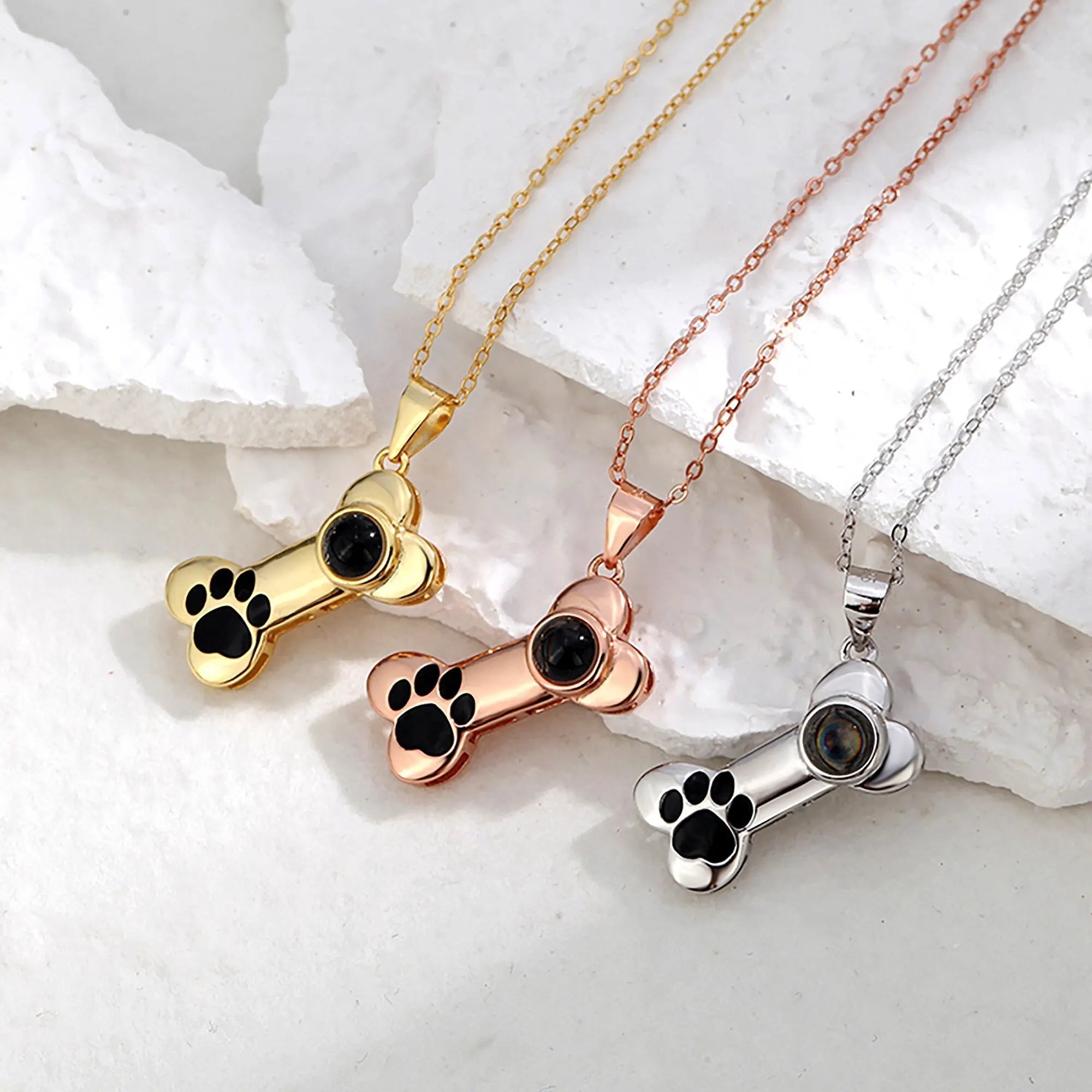 Customizable Photo Dog Bone Necklace Silver Shiny Dog Bone Chain Necklace nowadaysfashion