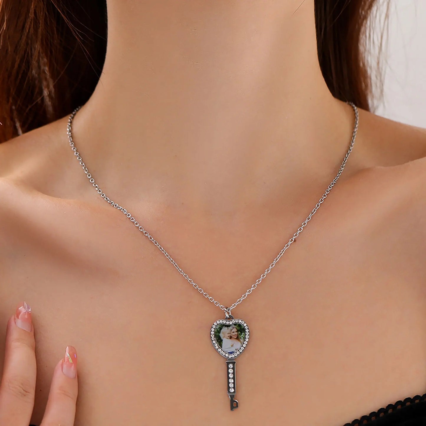 Customizable Photo Key Necklace Hip Hop Silver Color Pendant Necklace - Blade & Thread