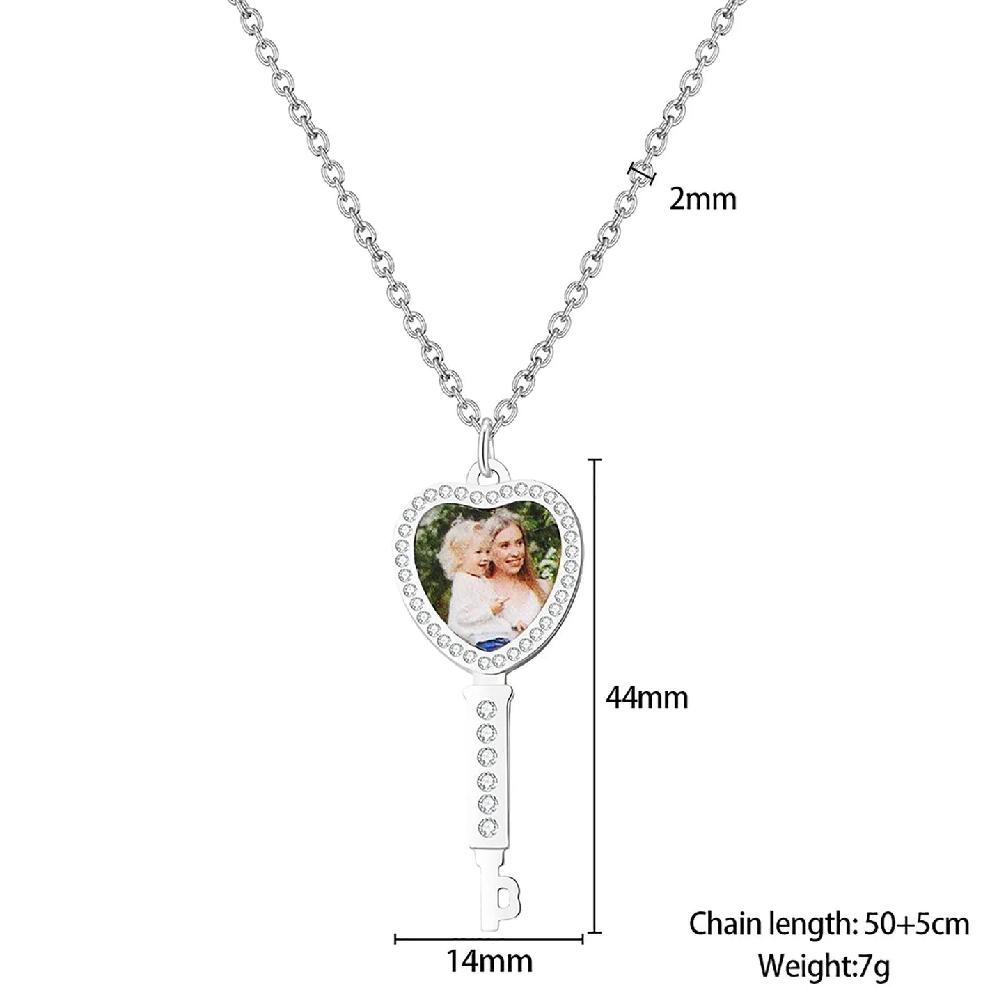 Customizable Photo Key Necklace Hip Hop Silver Color Pendant Necklace - Blade & Thread
