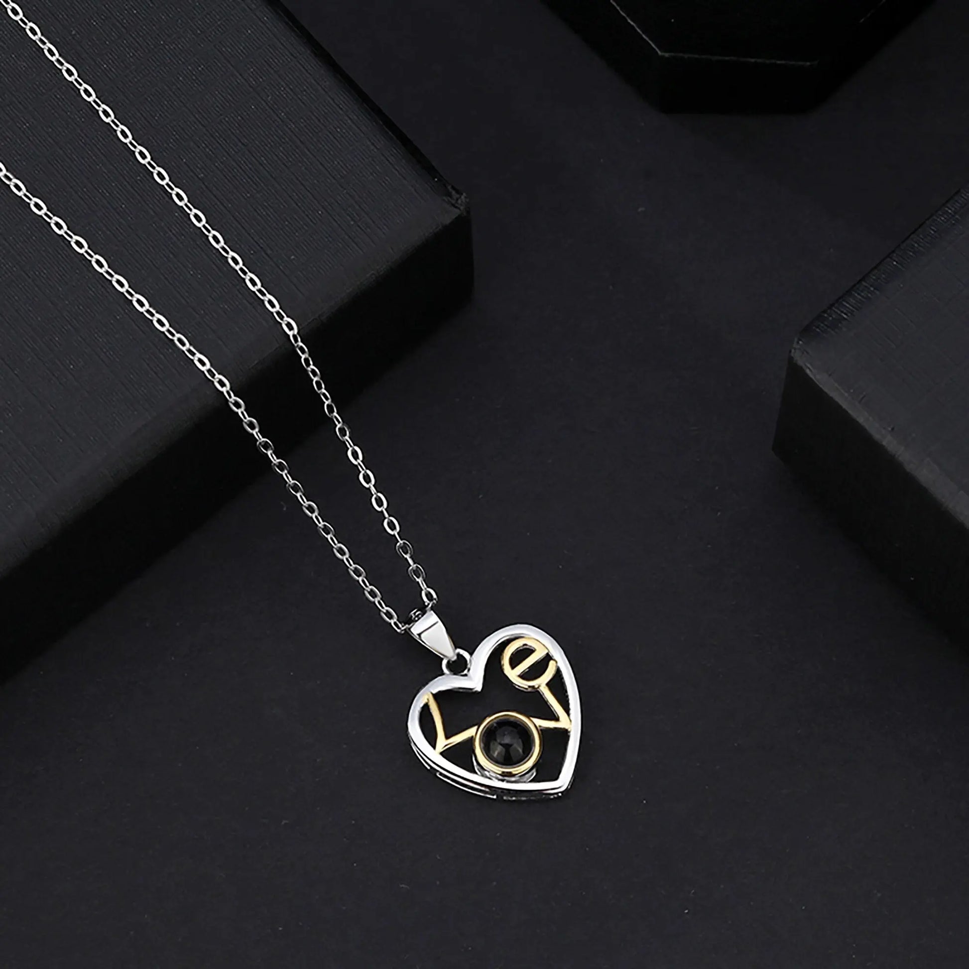 Customizable photo Necklace Round Heart Pendant Romantic Memory Projection Necklaces - Blade & Thread