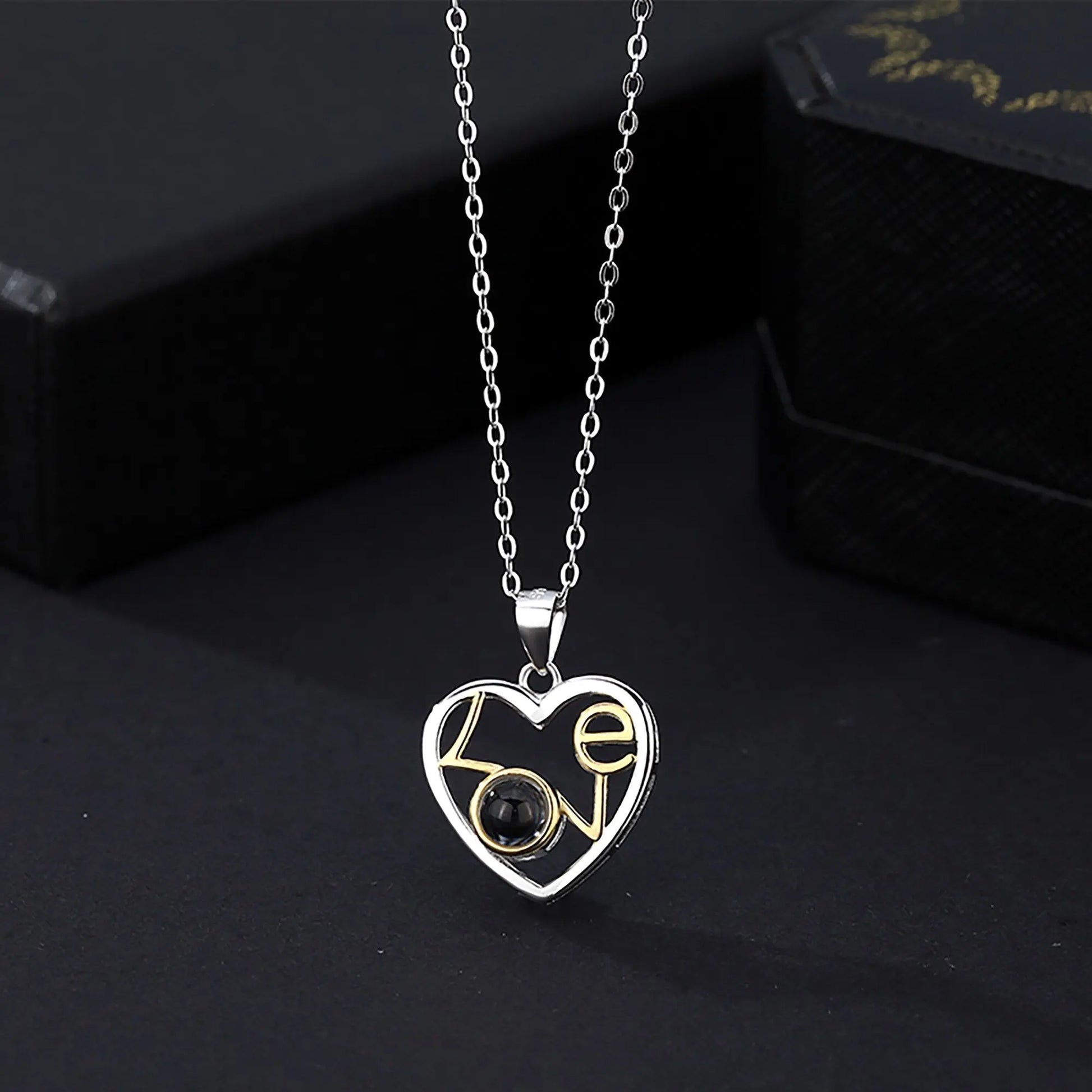 Customizable photo Necklace Round Heart Pendant Romantic Memory Projection Necklaces - Blade & Thread