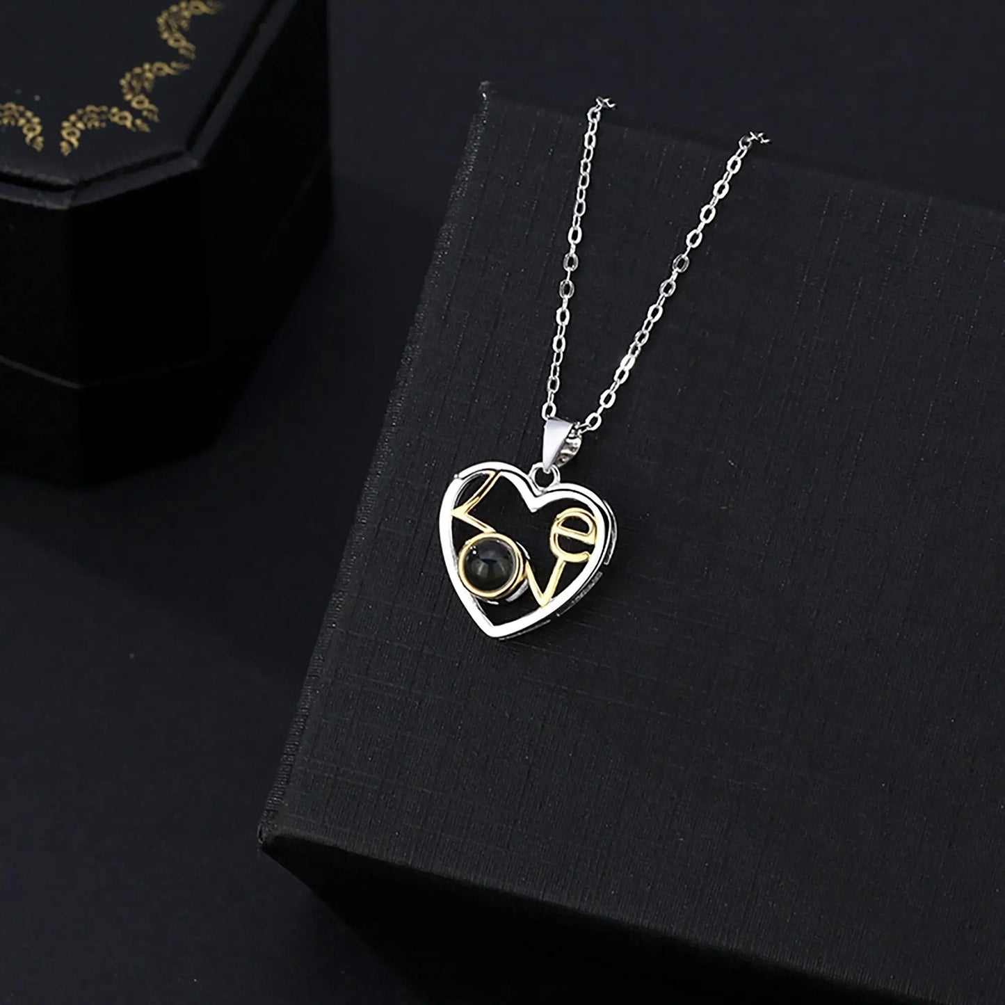 Customizable photo Necklace Round Heart Pendant Romantic Memory Projection Necklaces - Blade & Thread