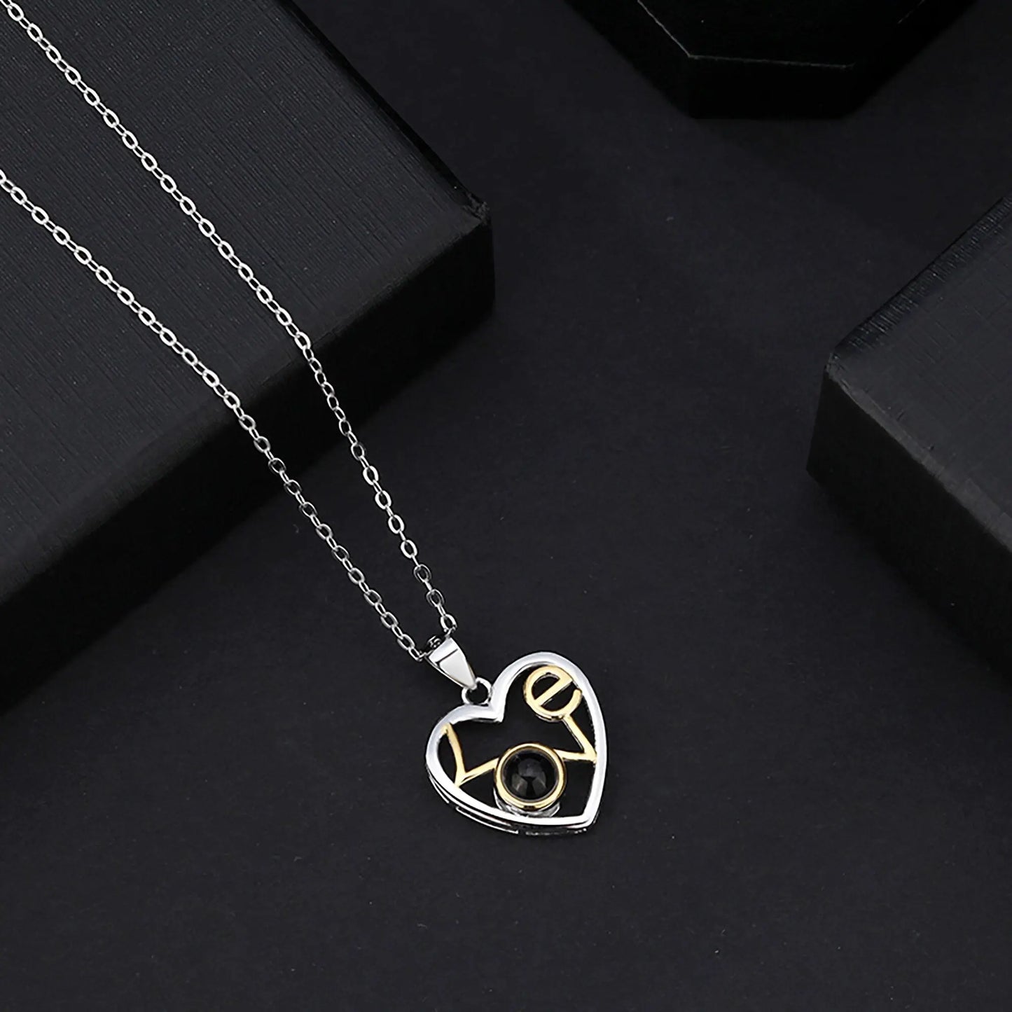 Customizable photo Necklace Round Heart Pendant Romantic Memory Projection Necklaces - Blade & Thread