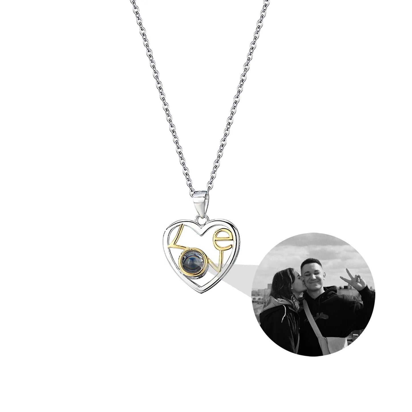 Customizable photo Necklace Round Heart Pendant Romantic Memory Projection Necklaces - Blade & Thread