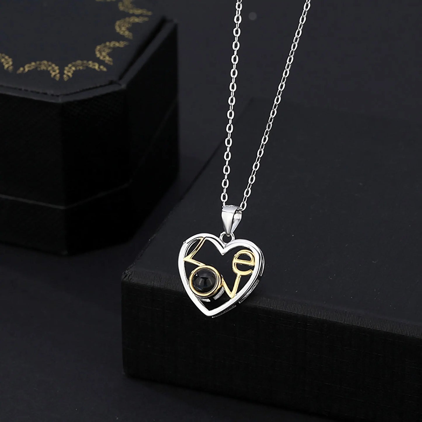 Customizable photo Necklace Round Heart Pendant Romantic Memory Projection Necklaces - Blade & Thread