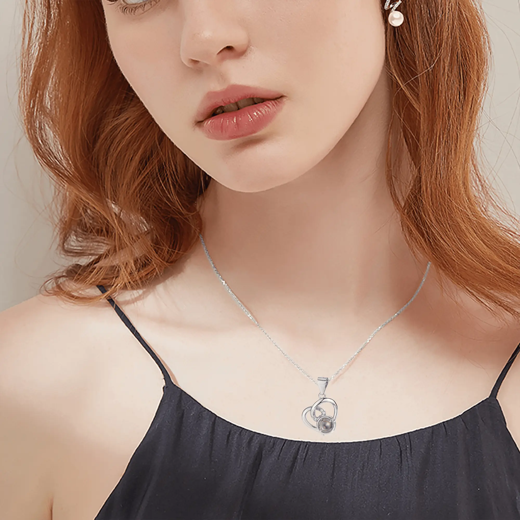Customizable Photo Necklaces Silver Shiny Heart Chain Necklace Birthday Gifts nowadaysfashion