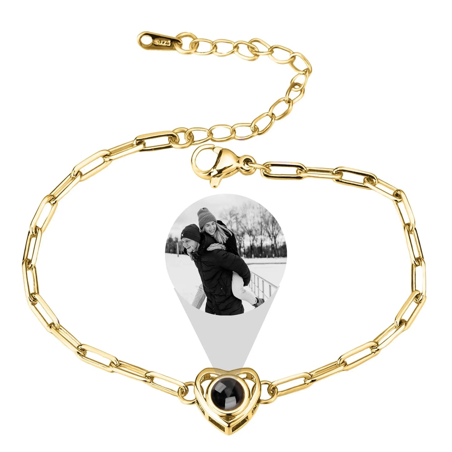 Customizable photo Projection Photo Bracelet-Heart Pendant Memorial Bracelet - Blade & Thread