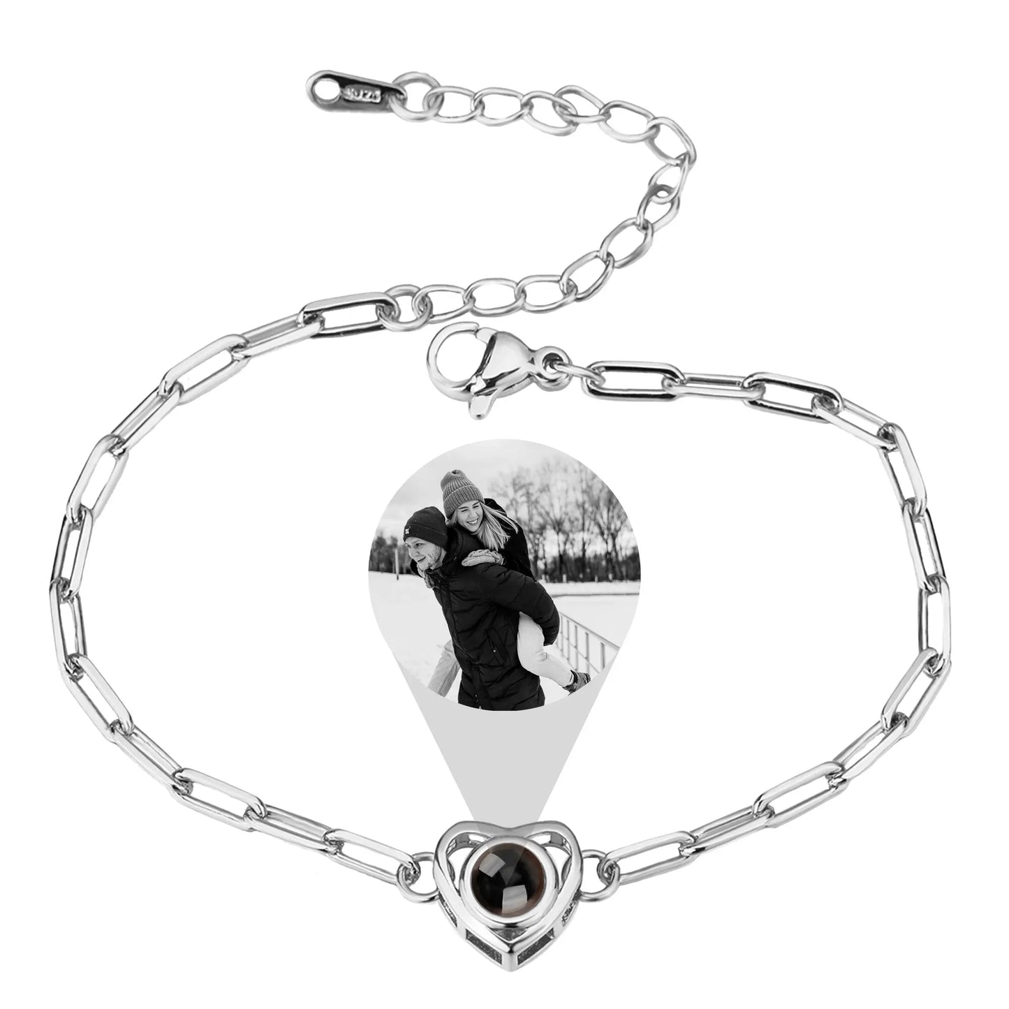 Customizable photo Projection Photo Bracelet-Heart Pendant Memorial Bracelet - Blade & Thread