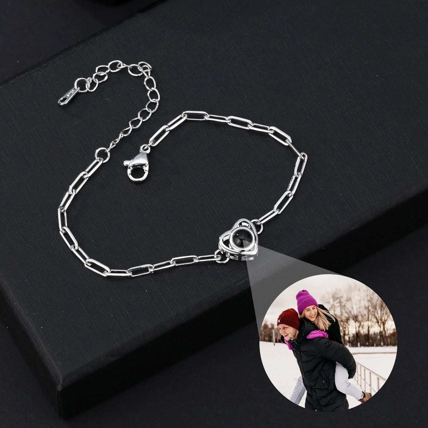 Customizable photo Projection Photo Bracelet-Heart Pendant Memorial Bracelet - Blade & Thread