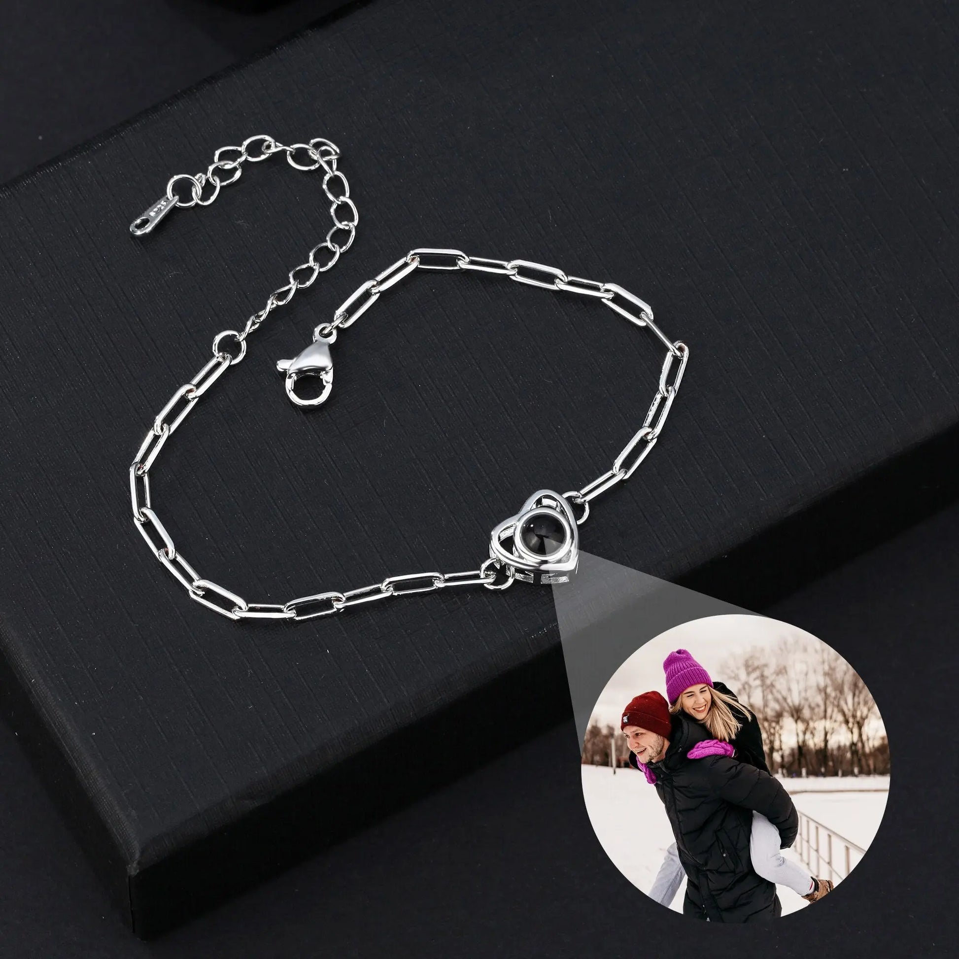 Customizable photo Projection Photo Bracelet-Heart Pendant Memorial Bracelet - Blade & Thread
