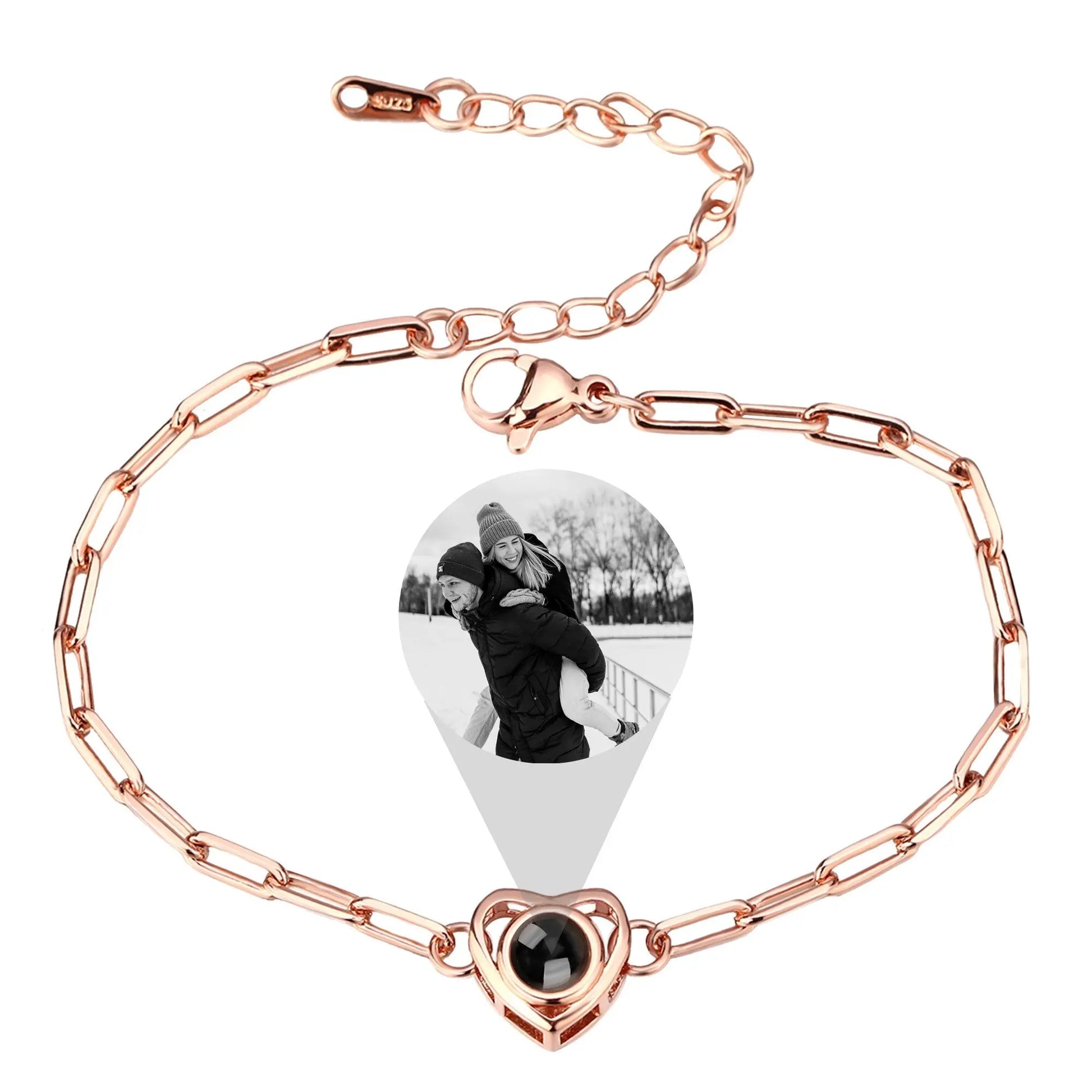 Customizable photo Projection Photo Bracelet-Heart Pendant Memorial Bracelet - Blade & Thread
