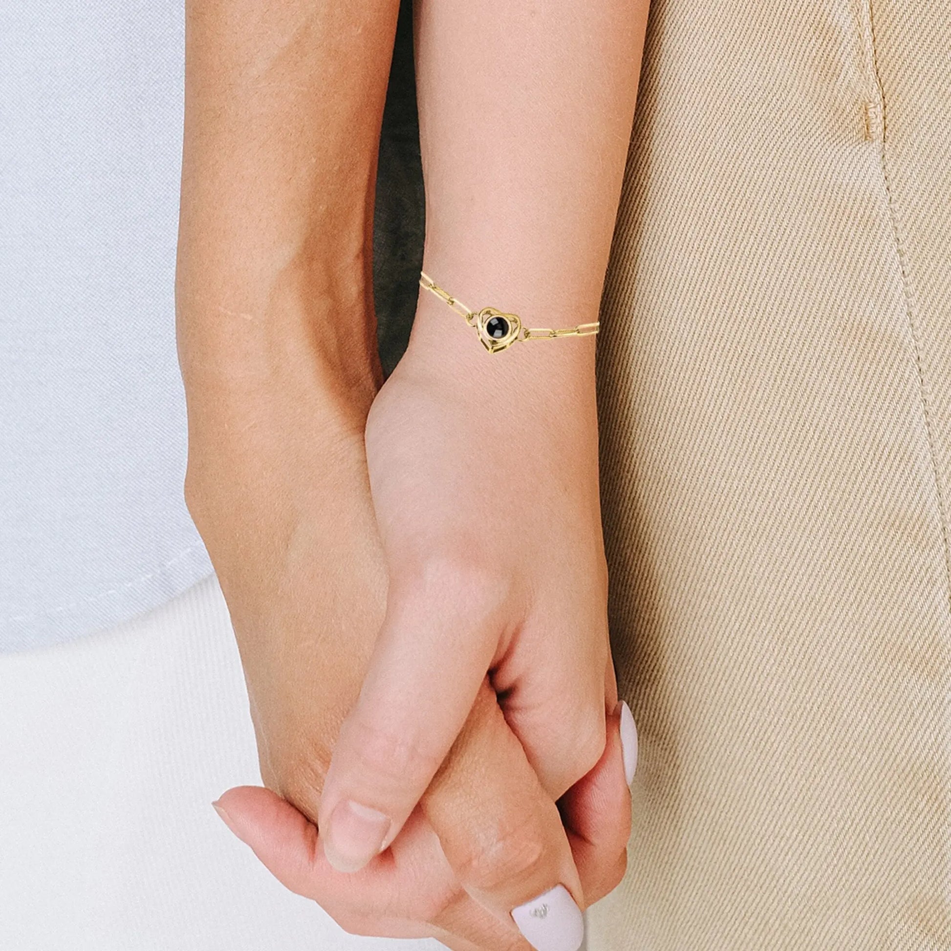 Customizable photo Projection Photo Bracelet-Heart Pendant Memorial Bracelet - Blade & Thread