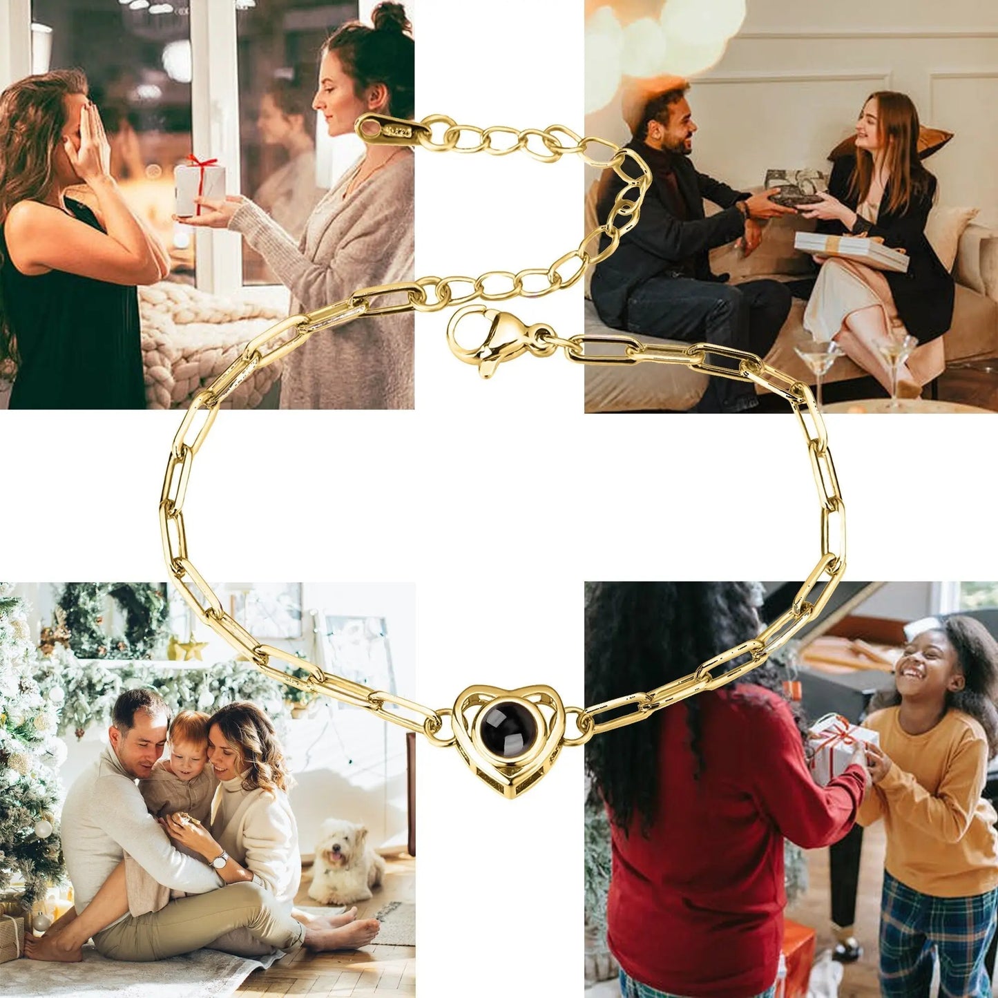 Customizable photo Projection Photo Bracelet-Heart Pendant Memorial Bracelet - Blade & Thread