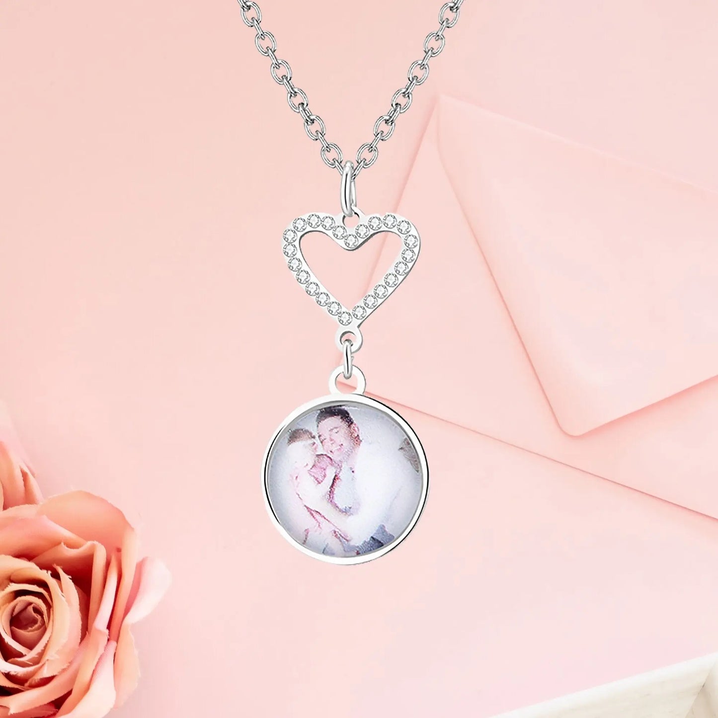 Customizable Photo Romantic Simple Small Heart-shaped Necklaces Exquisite Silver Color Clavicle Chain Women's Wedding Jewelry - Blade & Thread