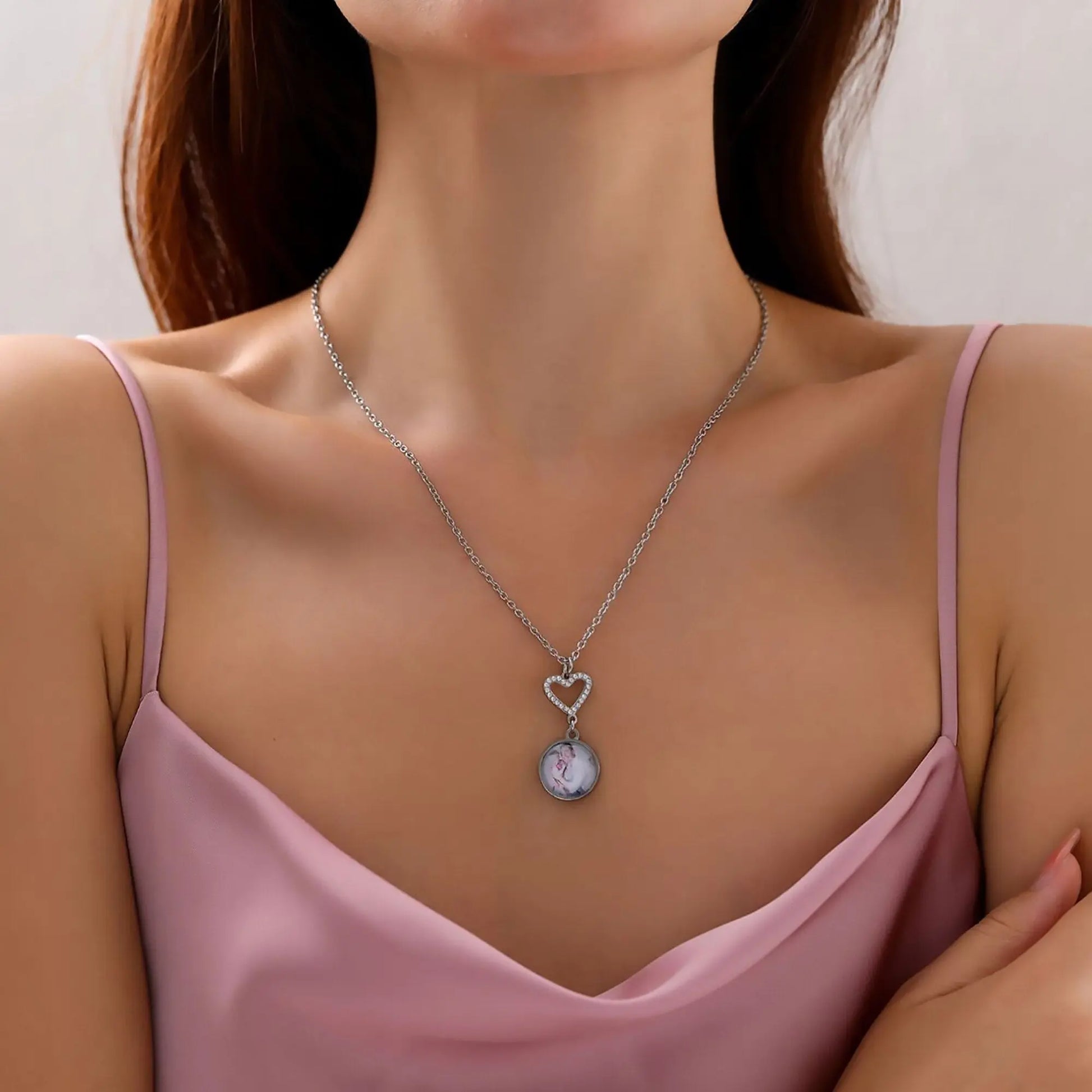 Customizable Photo Romantic Simple Small Heart-shaped Necklaces Exquisite Silver Color Clavicle Chain Women's Wedding Jewelry - Blade & Thread