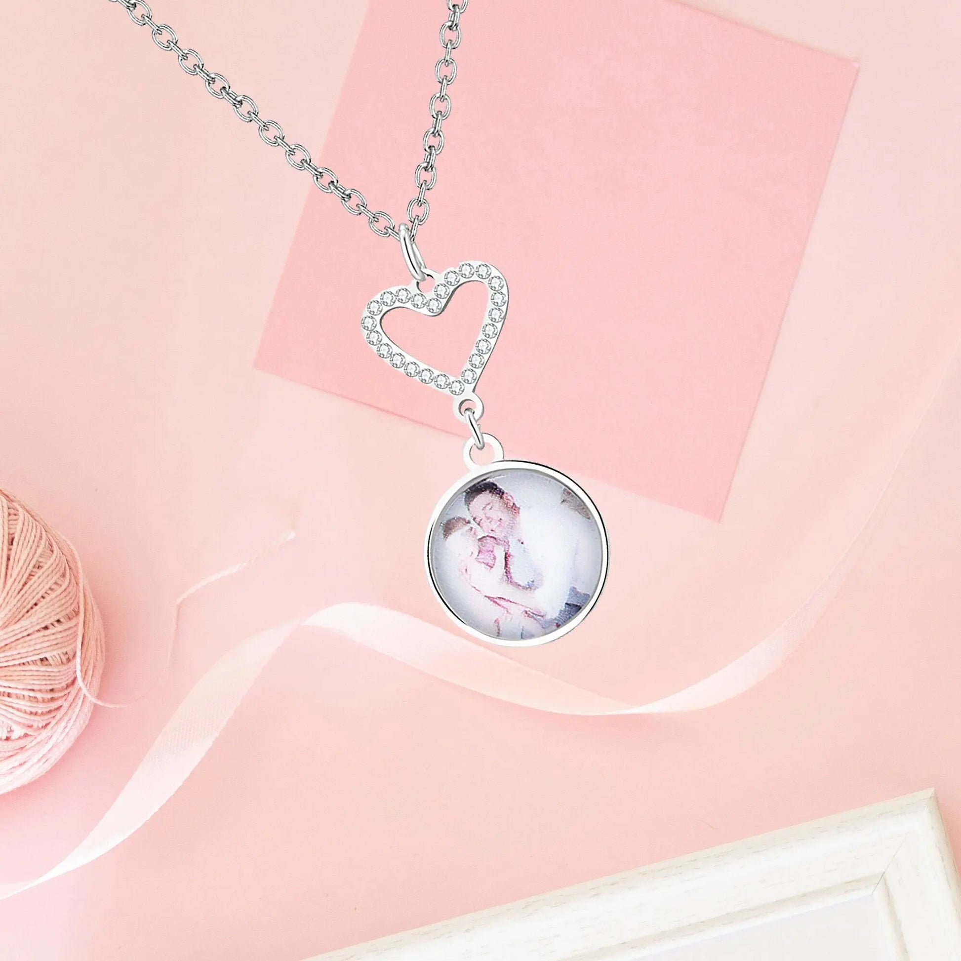 Customizable Photo Romantic Simple Small Heart-shaped Necklaces Exquisite Silver Color Clavicle Chain Women's Wedding Jewelry - Blade & Thread
