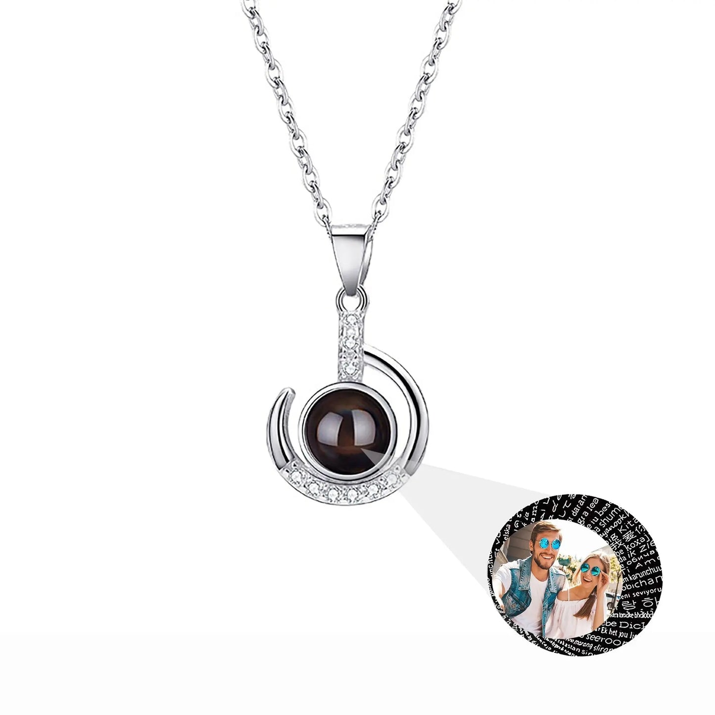 Customizable photo Silver 925 Necklace 100 Languages I Love You Projection Pendant - Blade & Thread