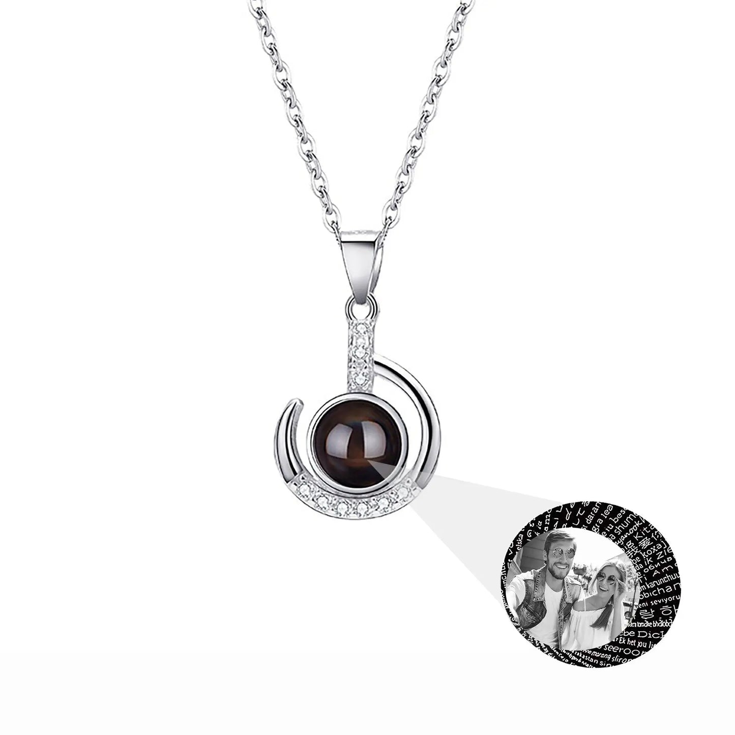 Customizable photo Silver 925 Necklace 100 Languages I Love You Projection Pendant - Blade & Thread