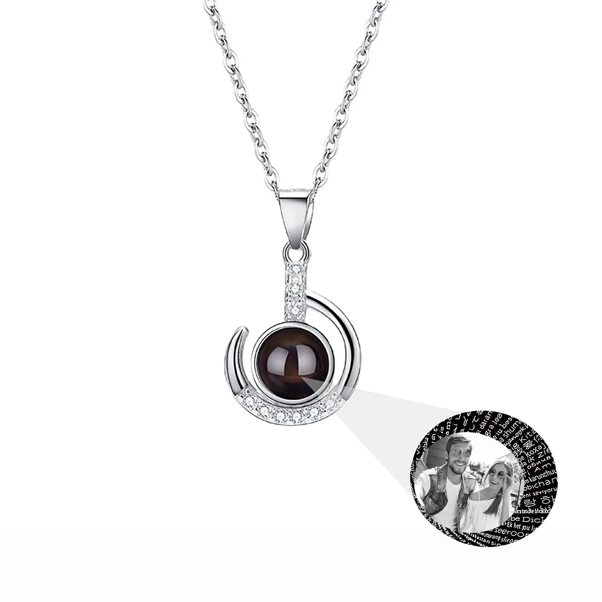 Customizable photo Silver 925 Necklace 100 Languages I Love You Projection Pendant - Blade & Thread