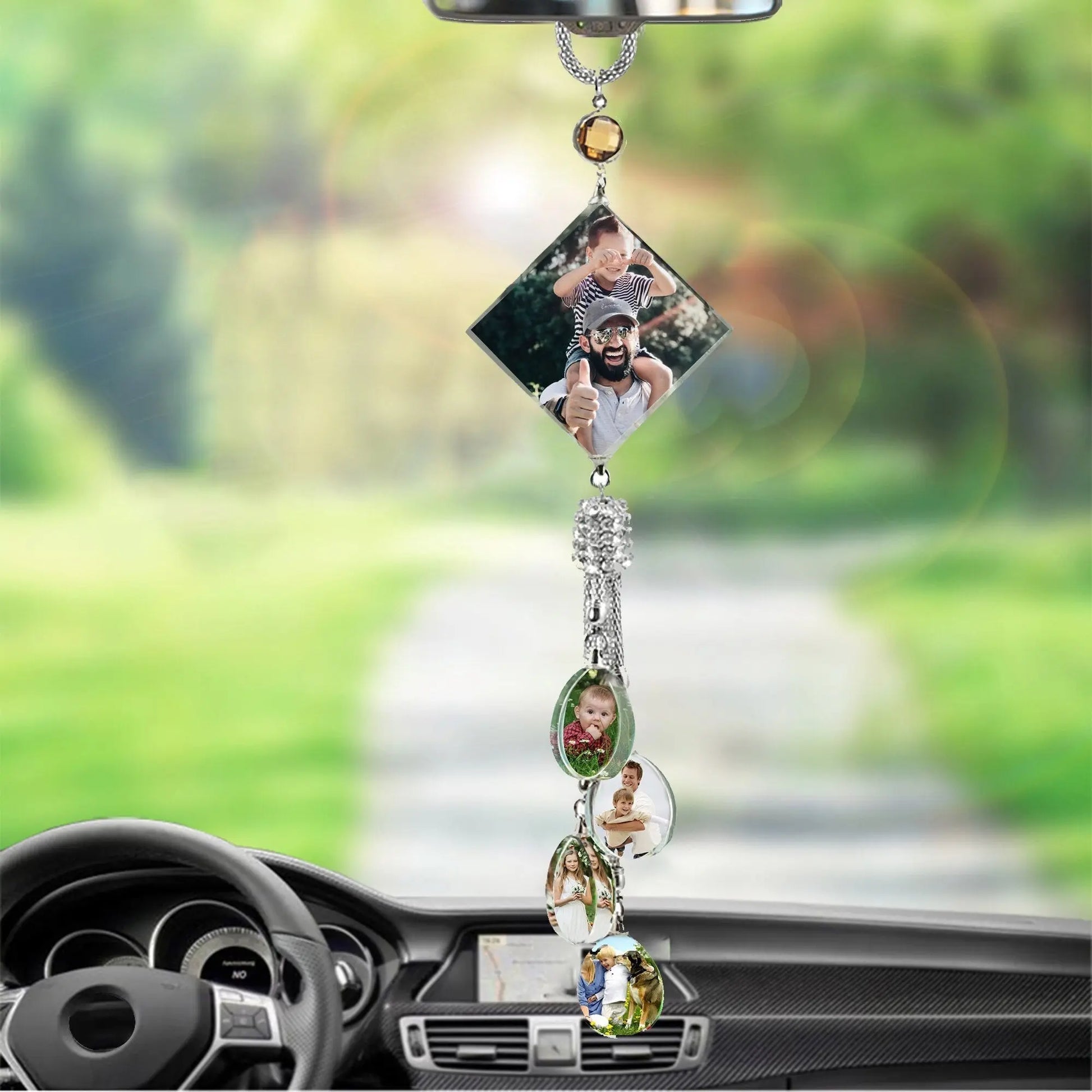 Customizable photos Car Rearview Mirror Hanging Ornament Artificial Crystal Styling - Blade & Thread