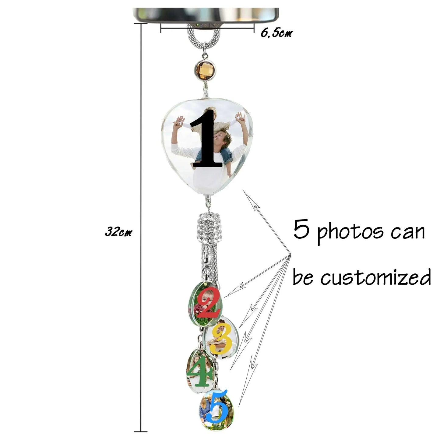 Customizable photos Car Rearview Mirror Hanging Ornament Artificial Crystal Styling - Blade & Thread