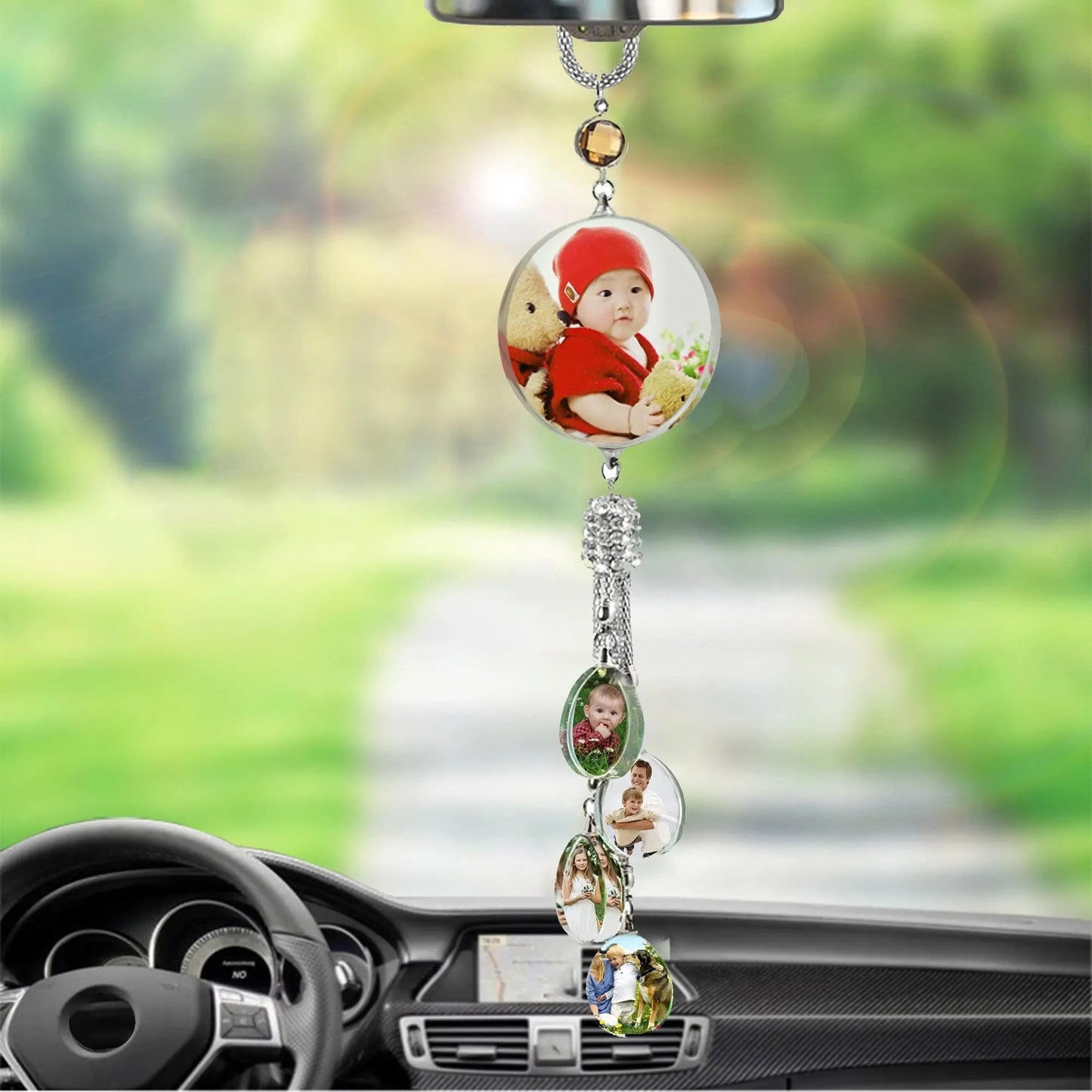 Customizable photos Car Rearview Mirror Hanging Ornament Artificial Crystal Styling - Blade & Thread