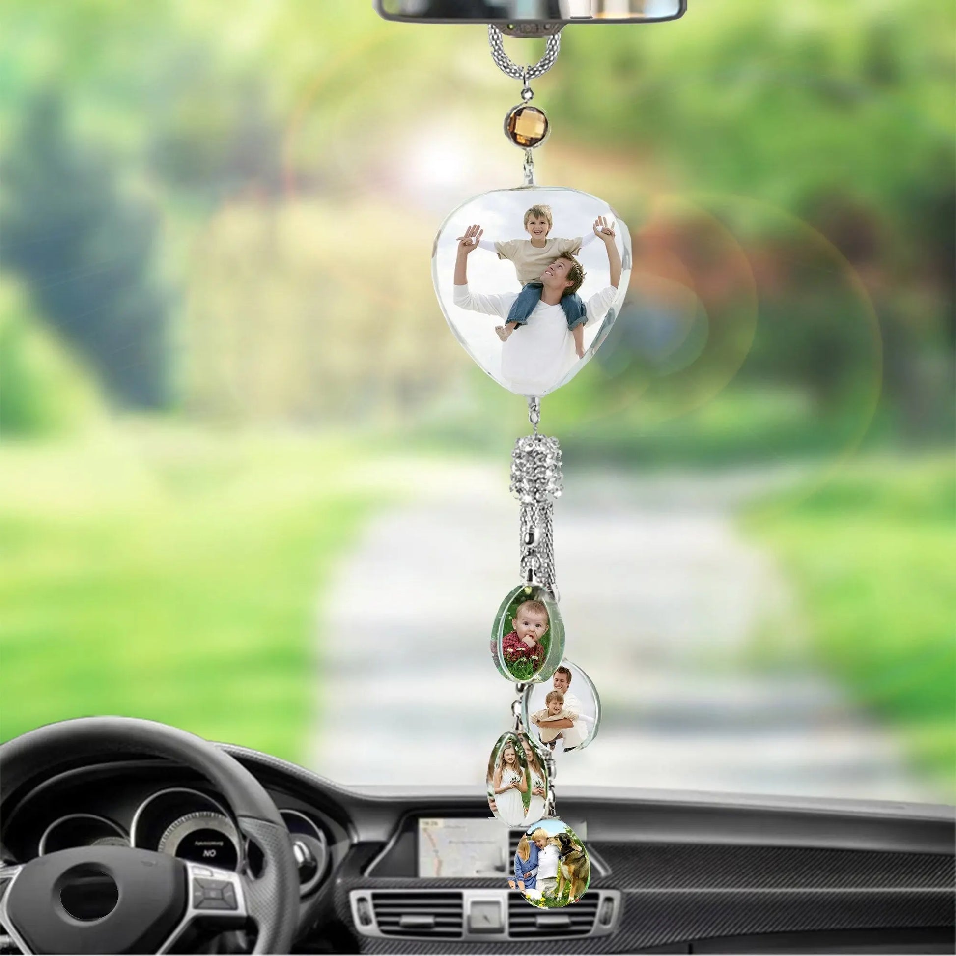 Customizable photos Car Rearview Mirror Hanging Ornament Artificial Crystal Styling - Blade & Thread