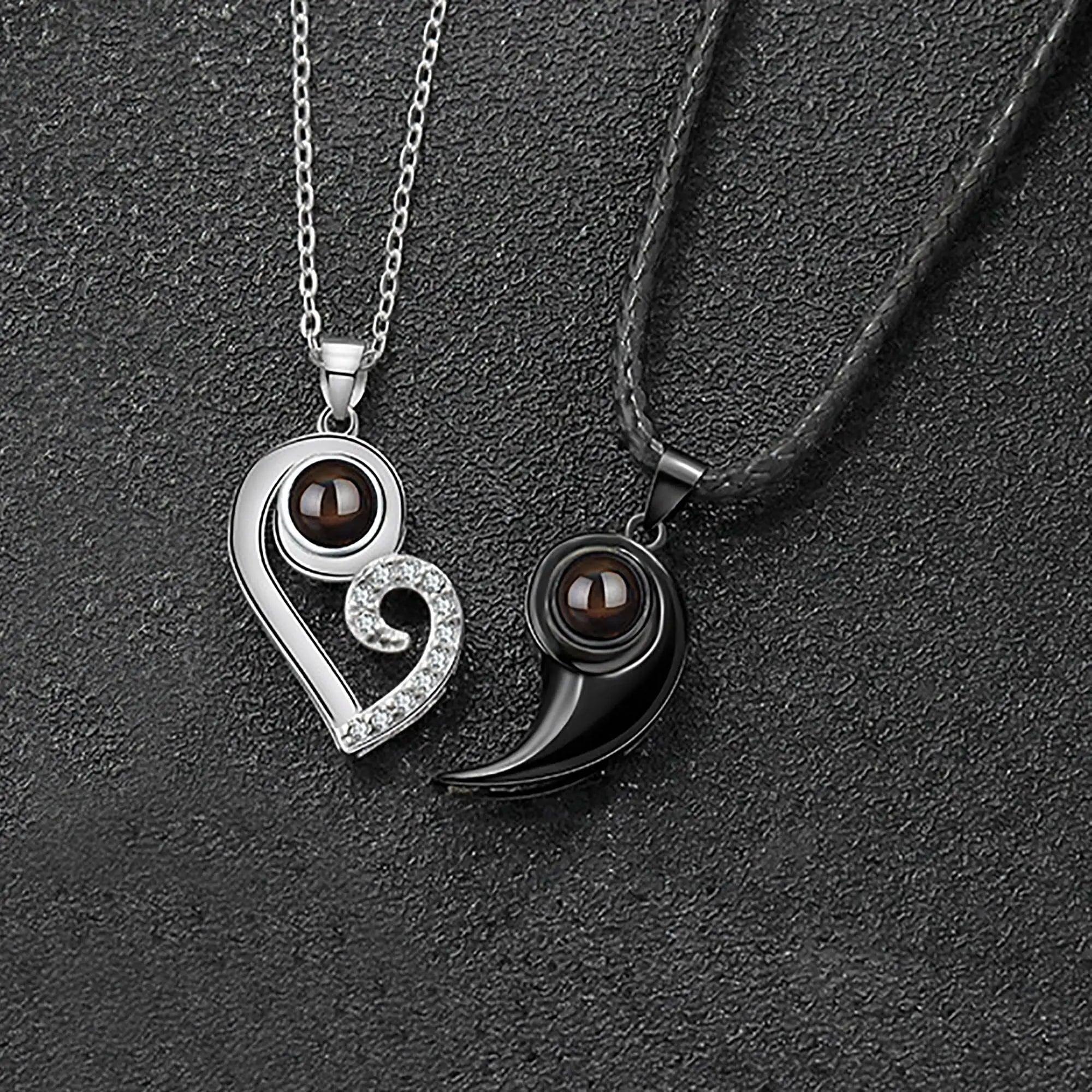 Customizable photoSet of Fashion Magnetic Heart Couple Necklace For Women Men nowadaysfashion