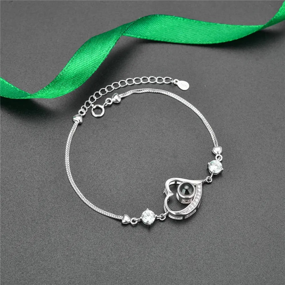 Customize Photo Name Projection Bracelet For 100 Languages Heart Chain Bracelets - Blade & Thread
