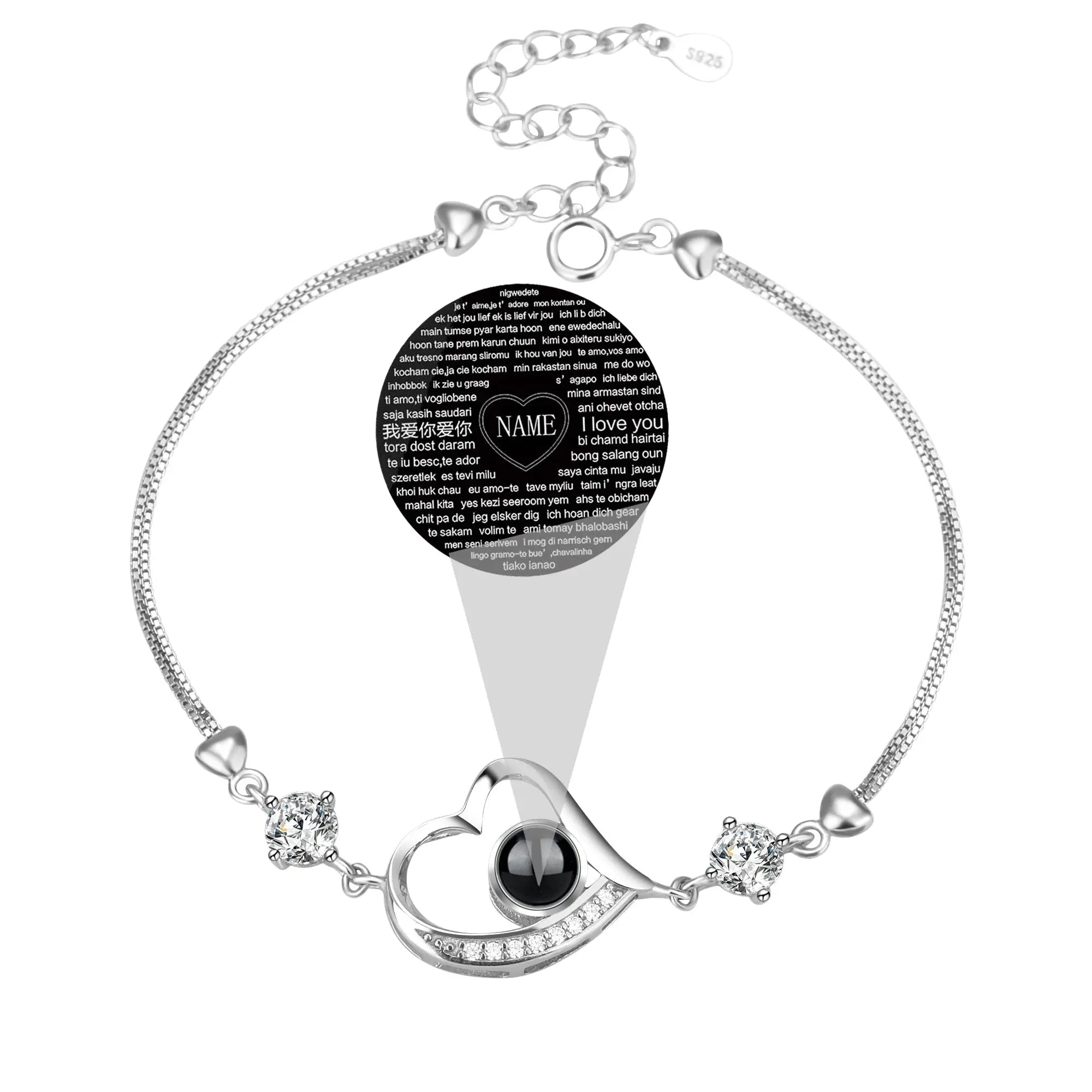 Customize Photo Name Projection Bracelet For 100 Languages Heart Chain Bracelets nowadaysfashion