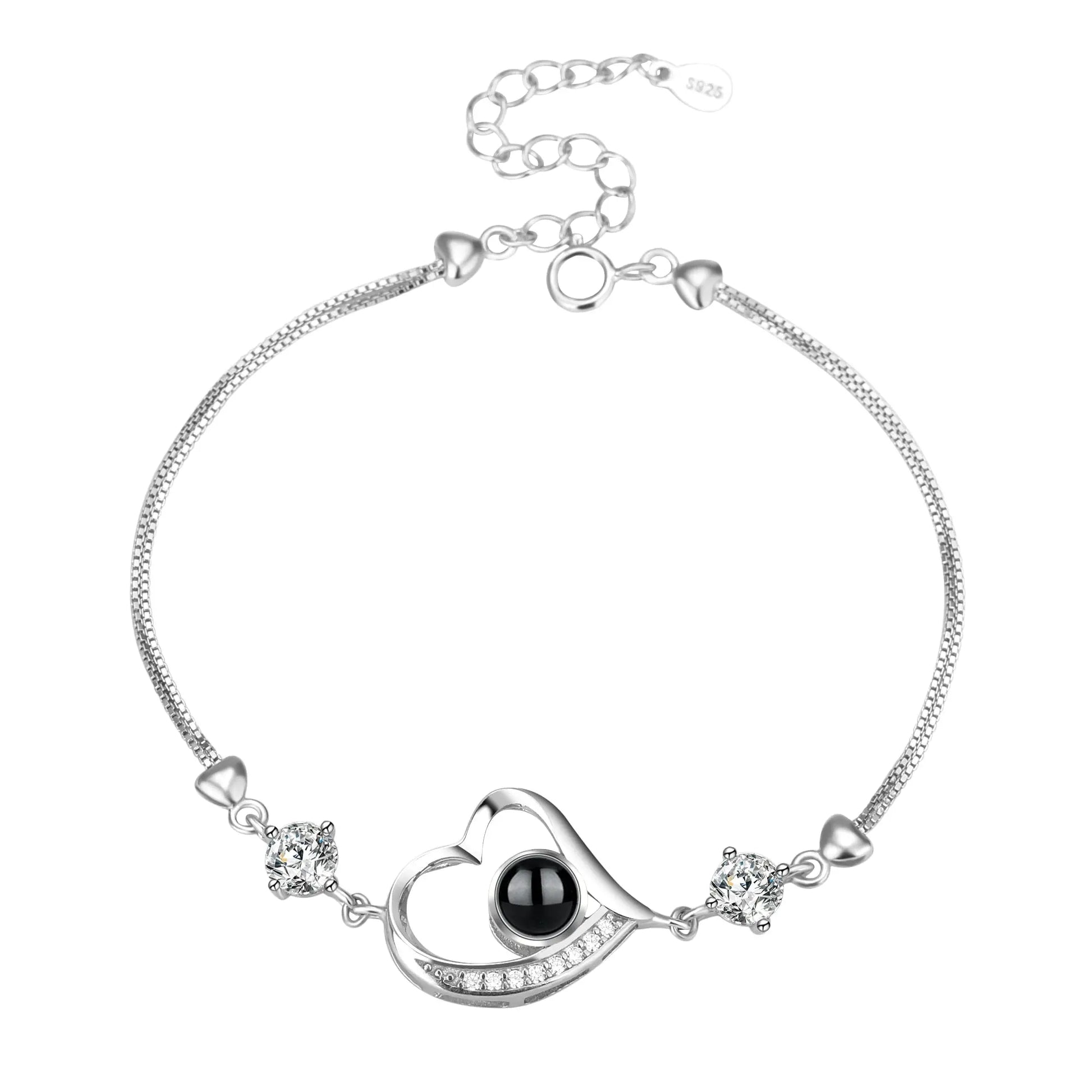 Customize Photo Name Projection Bracelet For 100 Languages Heart Chain Bracelets - Blade & Thread
