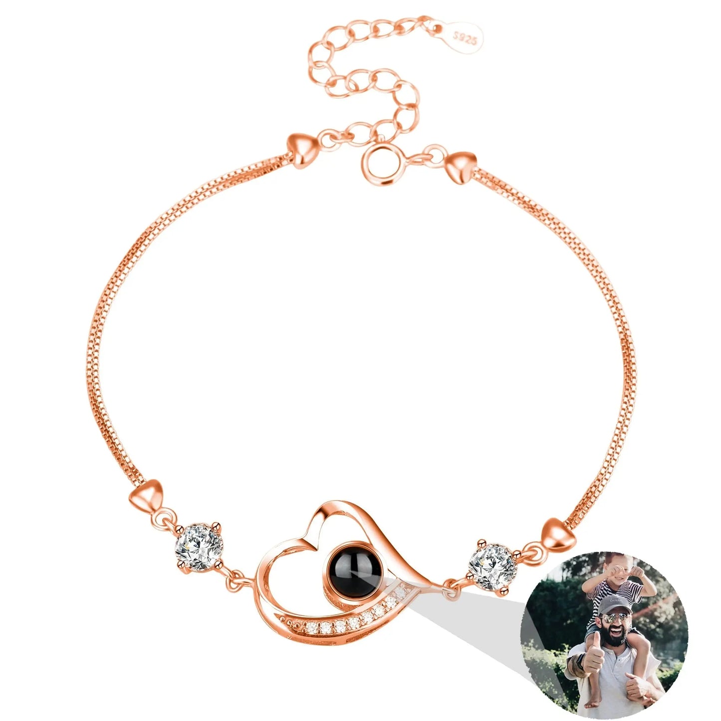 Customize Photo Name Projection Bracelet For Heart Chain Bracelets - Blade & Thread