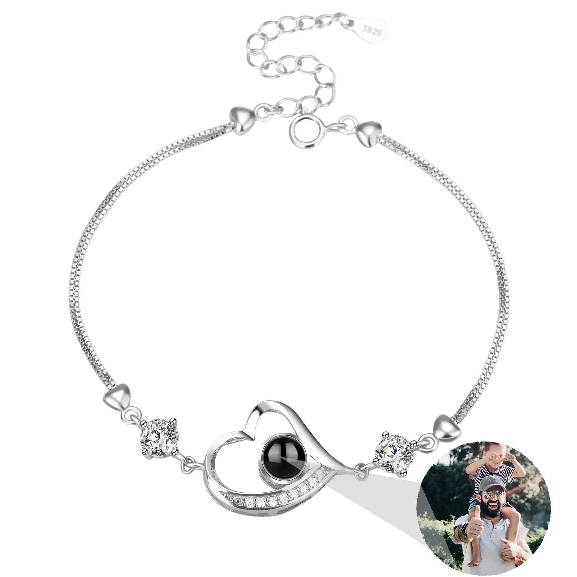 Customize Photo Name Projection Bracelet For Heart Chain Bracelets - Blade & Thread