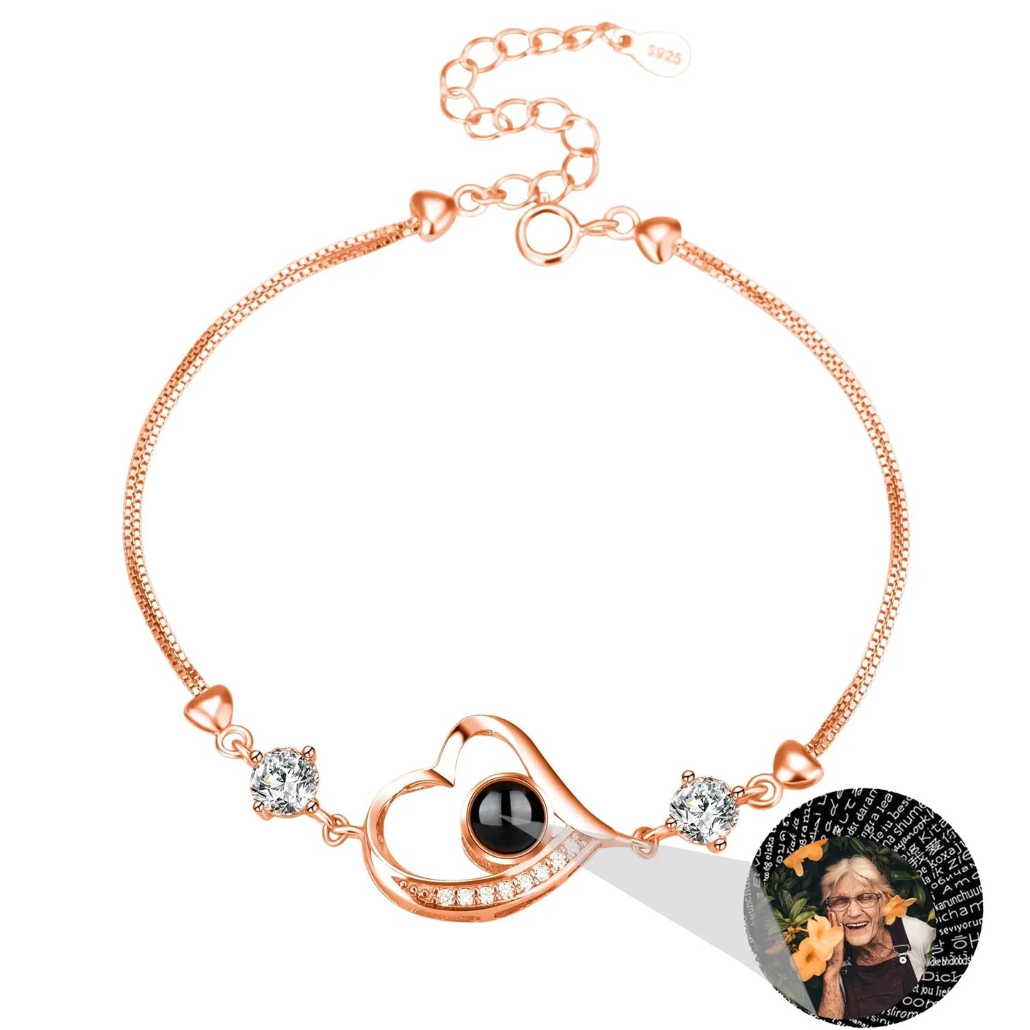 Customize Photo Name Projection Bracelet For Heart Chain Bracelets - Blade & Thread